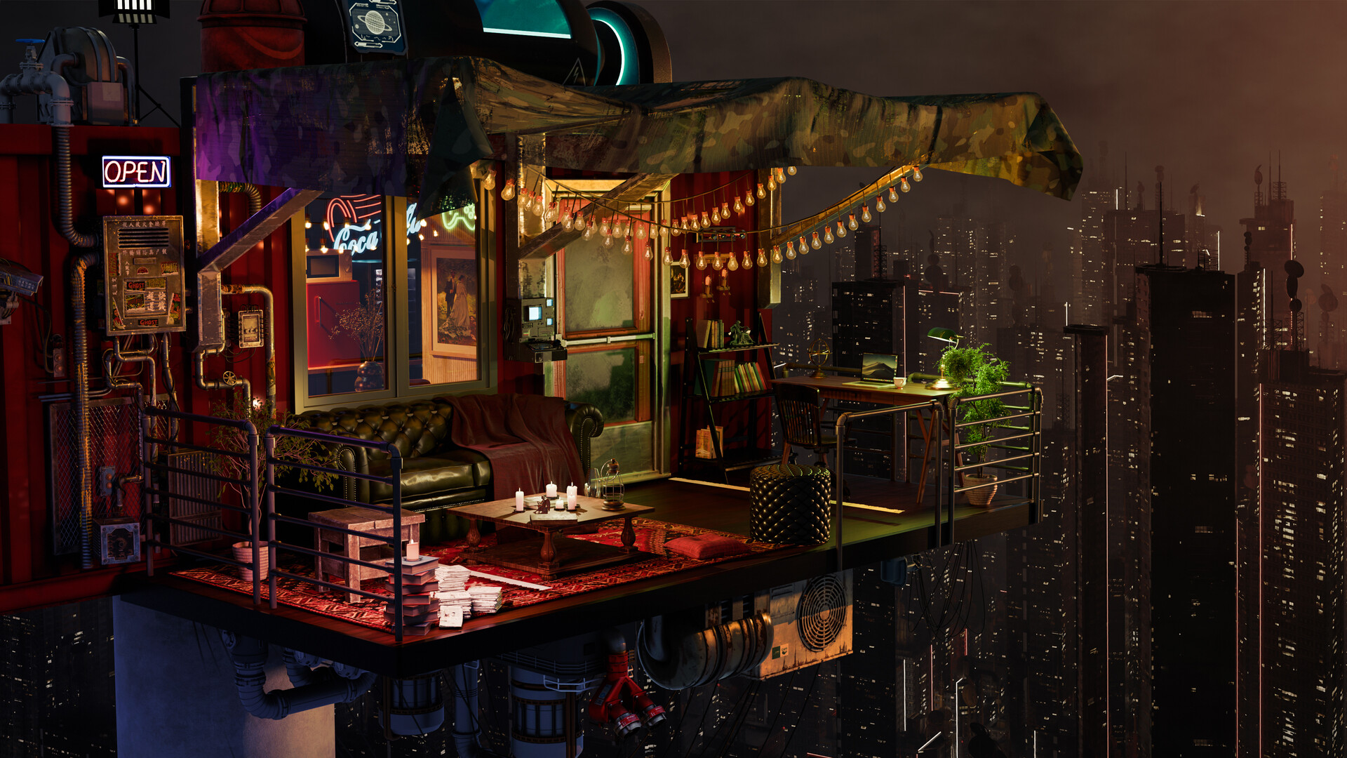 ArtStation - Night City Neon Rooftop