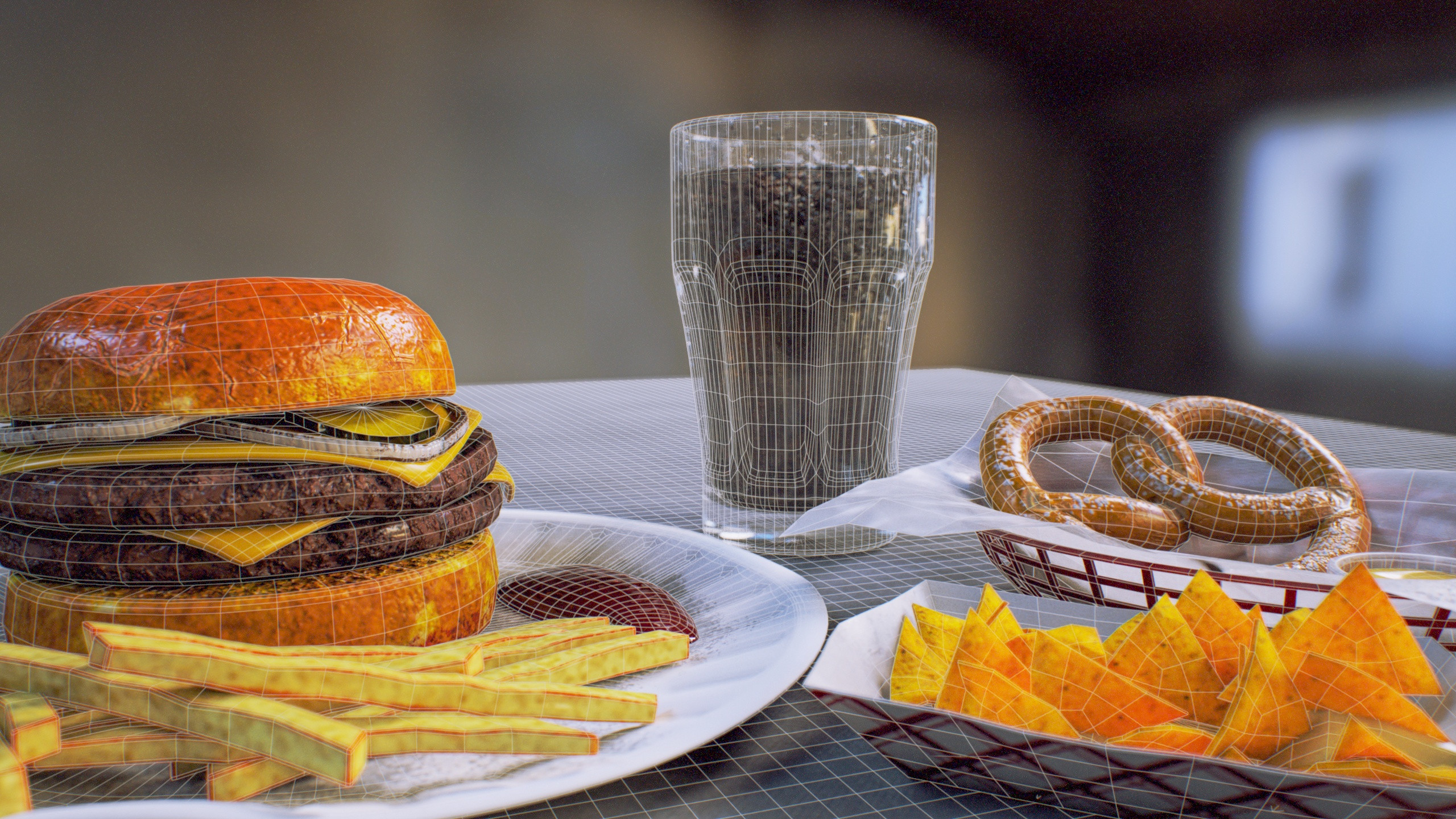 Real-time food art study - Blender | Substance Painter | Marmoset Toolbag 5 Wireframe