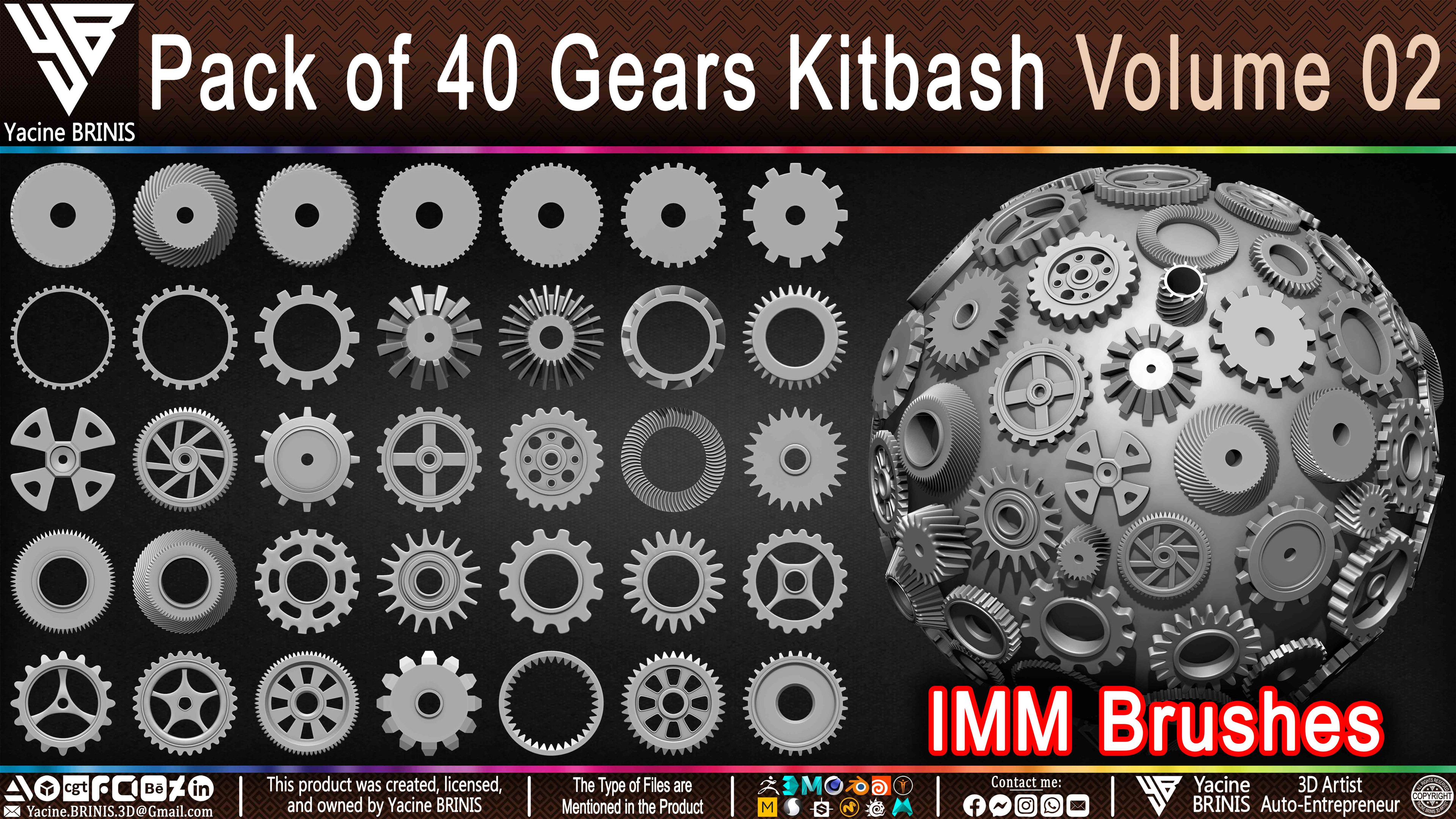 Pack of 40 Gears Kitbash Volume 02 Sculpted by Yacine BRINIS Set 001