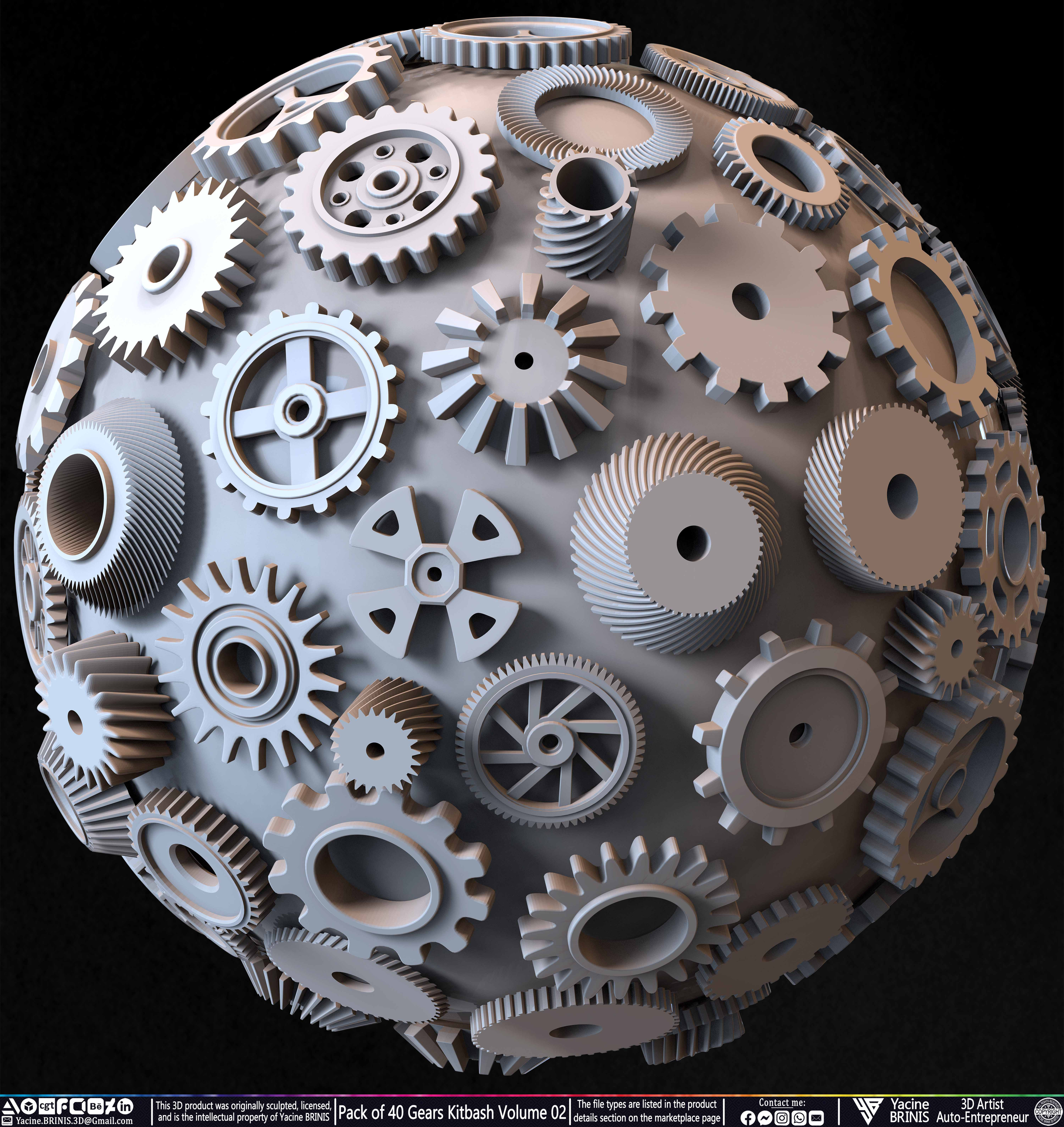 Pack of 40 Gears Kitbash Volume 02 Sculpted by Yacine BRINIS Set 008