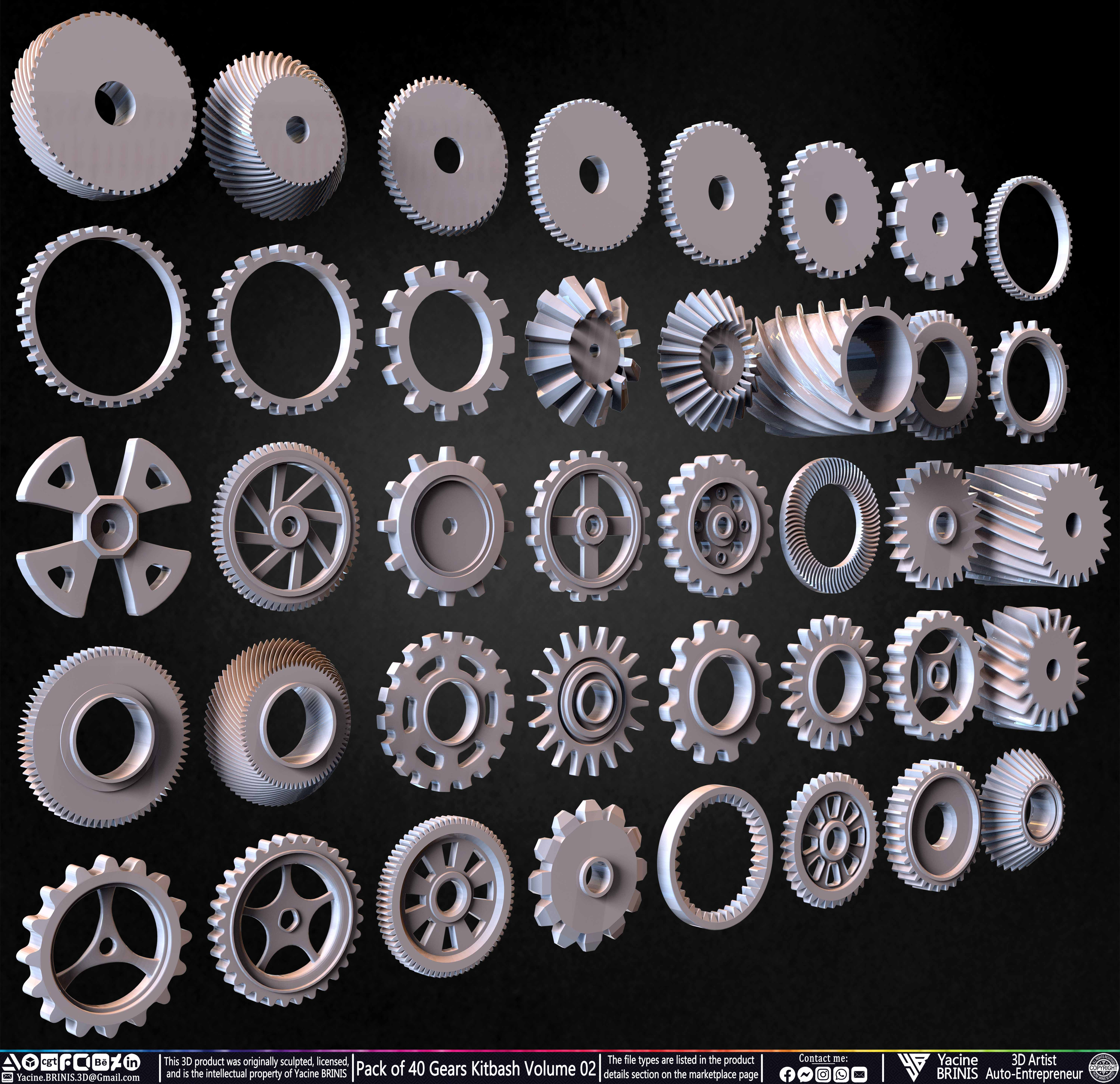 Pack of 40 Gears Kitbash Volume 02 Sculpted by Yacine BRINIS Set 010