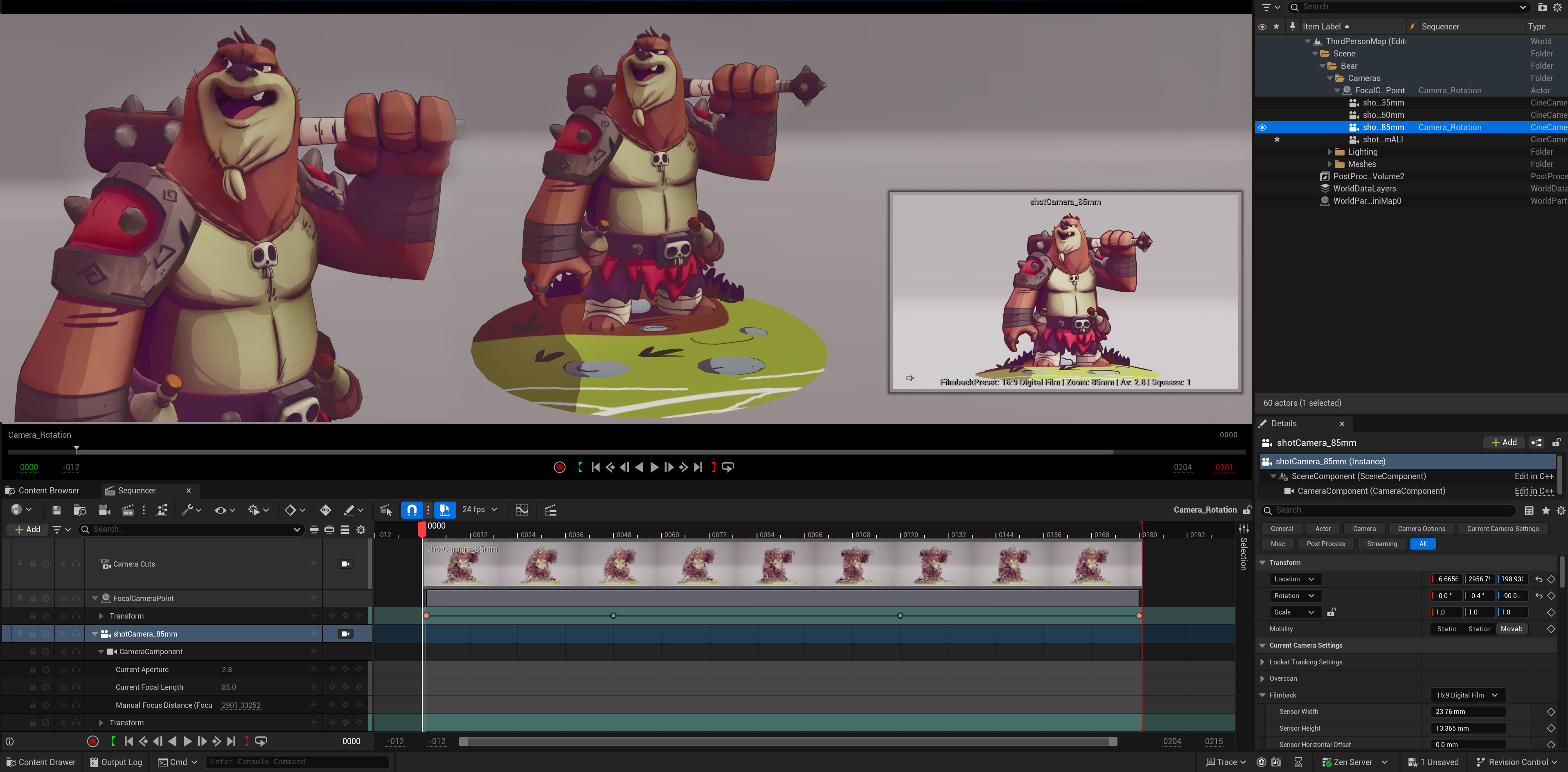 Unreal Test with a more shallow camera, but also just showcasing how he looks in viewport within the engine.