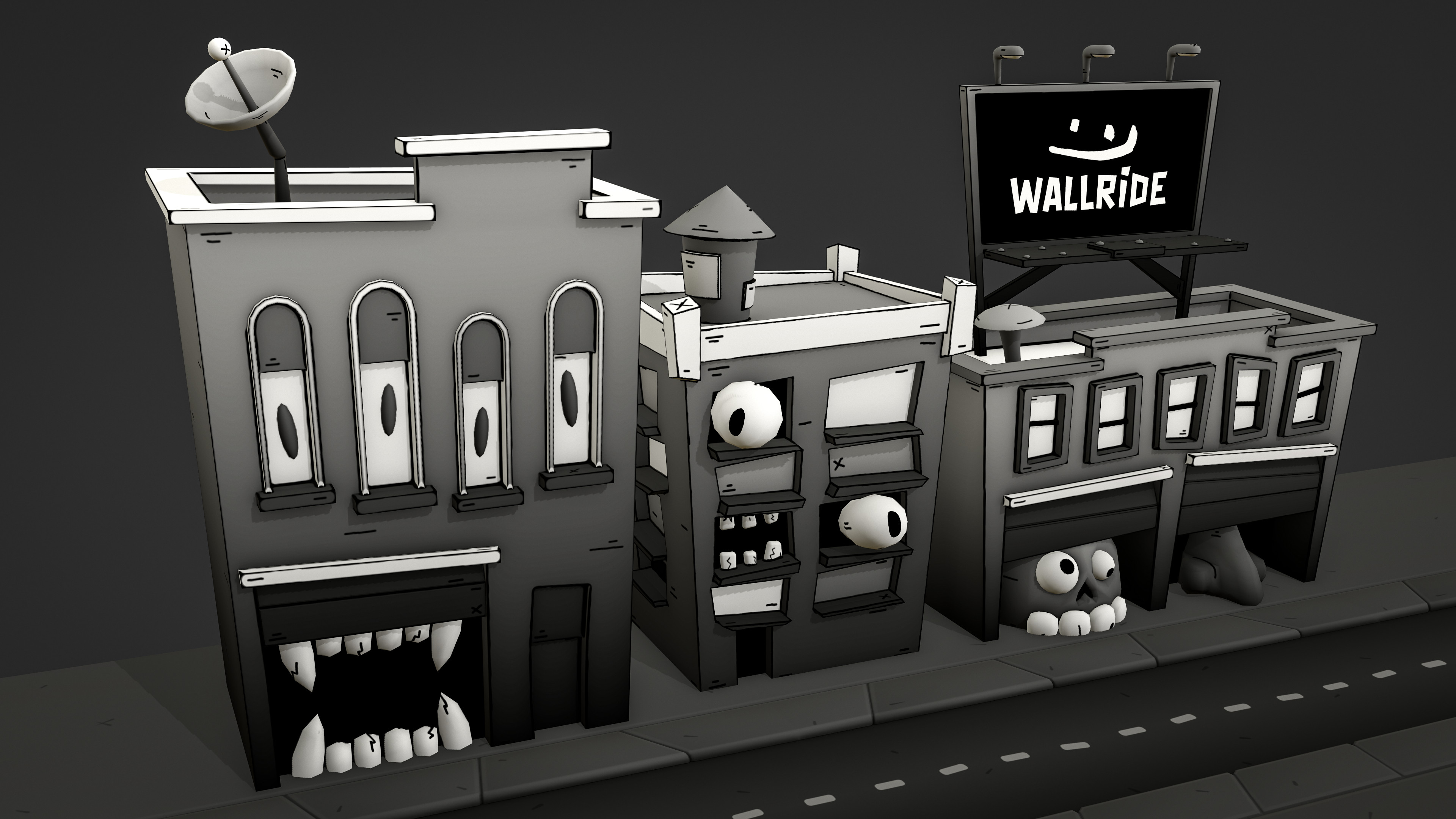 Road and Building Models, Textures, Rigs, and Animations