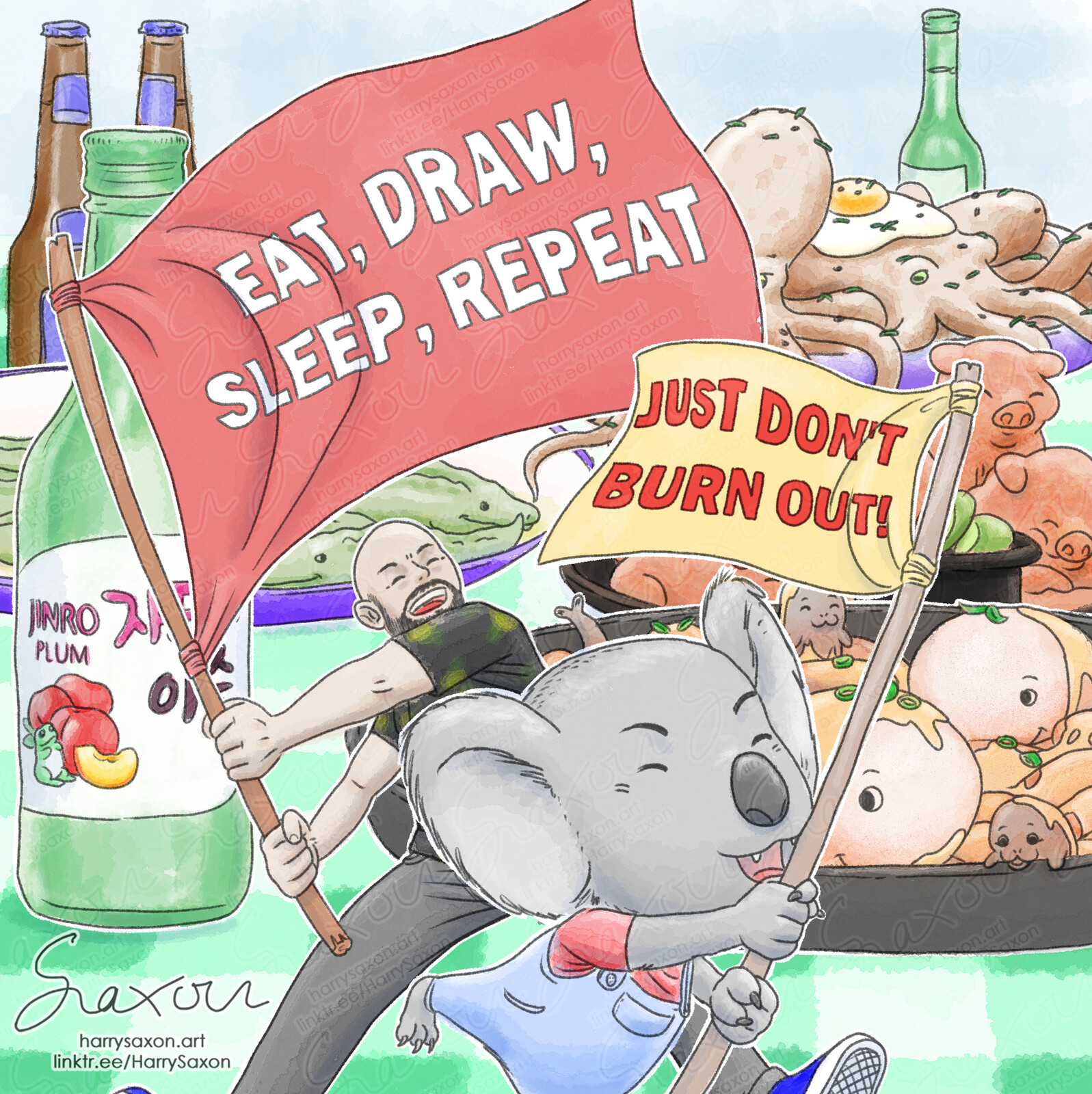 An illustration featuring me and some animal friends