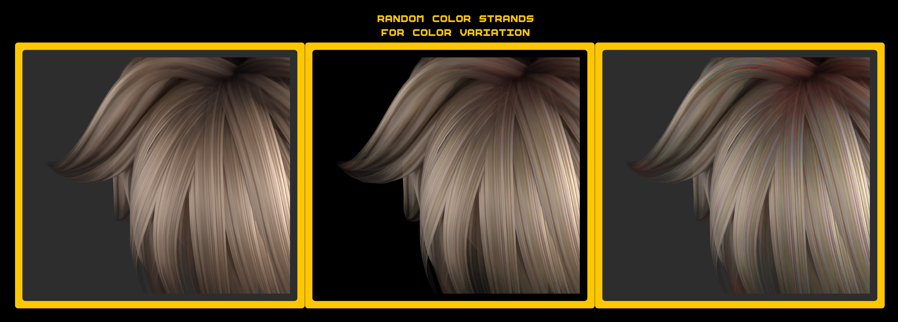 Random color variation! Typically a feature used for IDs; but for baking out directly into the base color, it's useful as well - gives some randomness, and at high ranges, the appearance of unnaturally died or treated hair. 