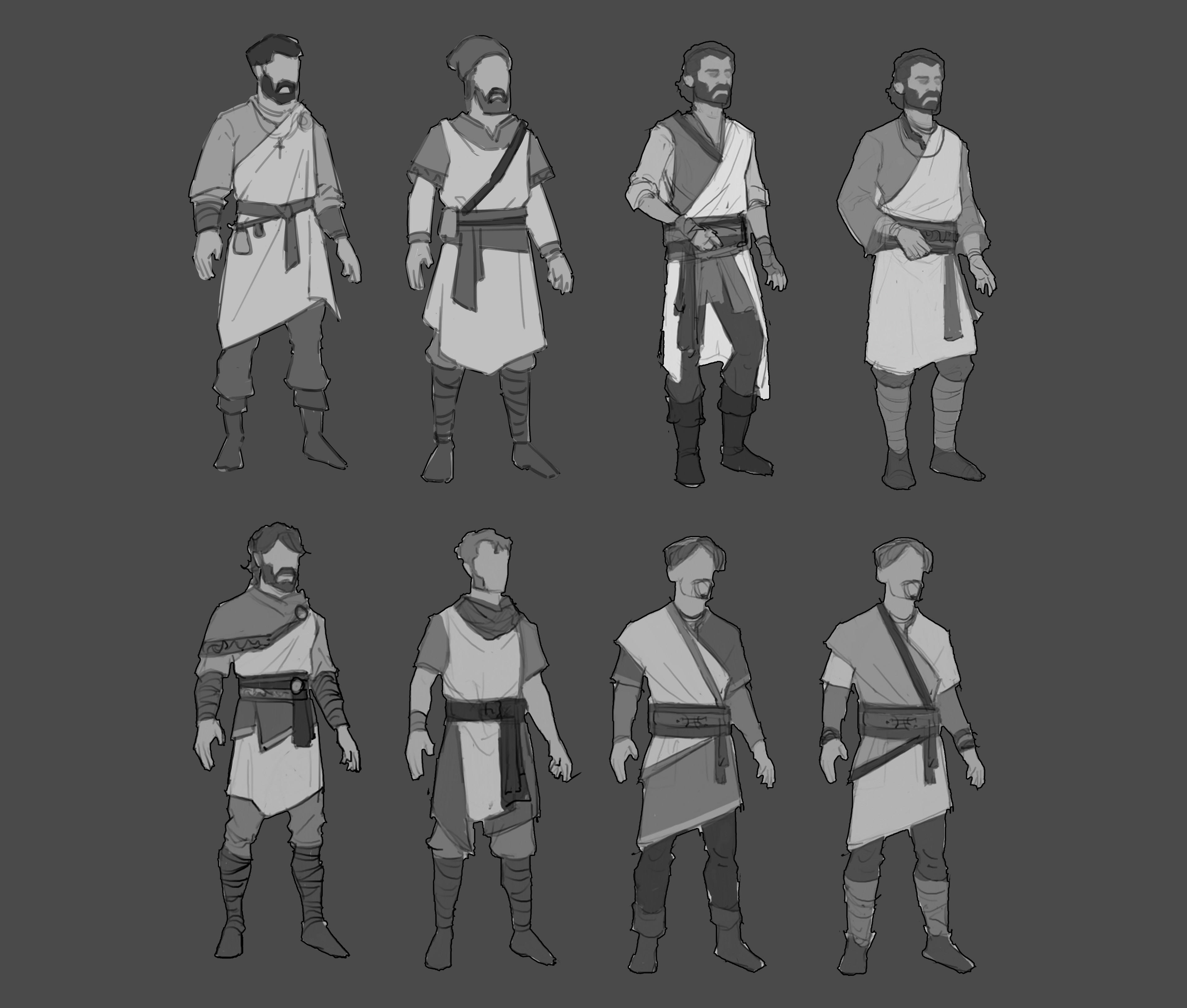Thumbnail sketches for the male commoner