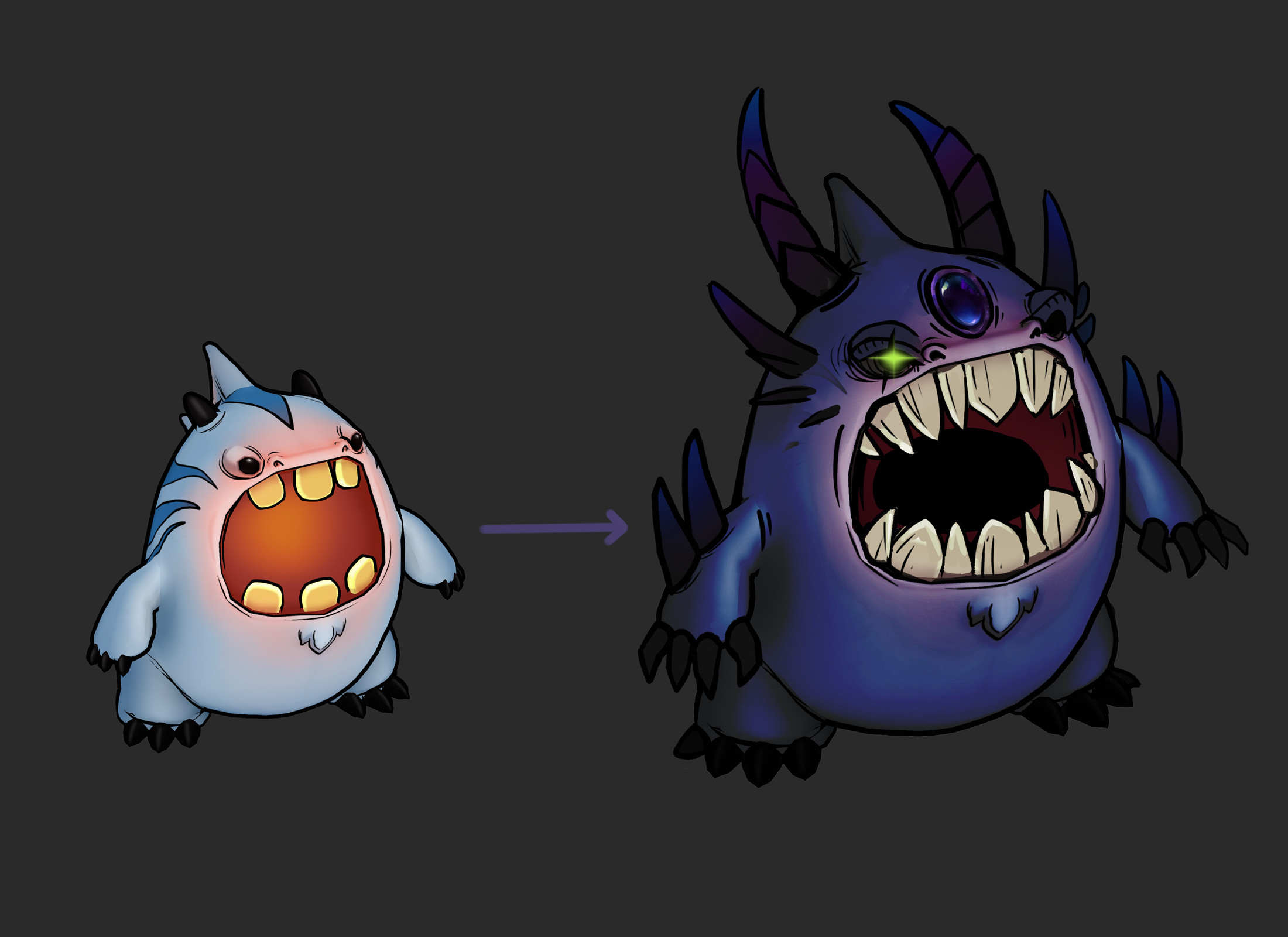 What the base unit looked like vs. what I drew for a boss idea to make him more hardcore.