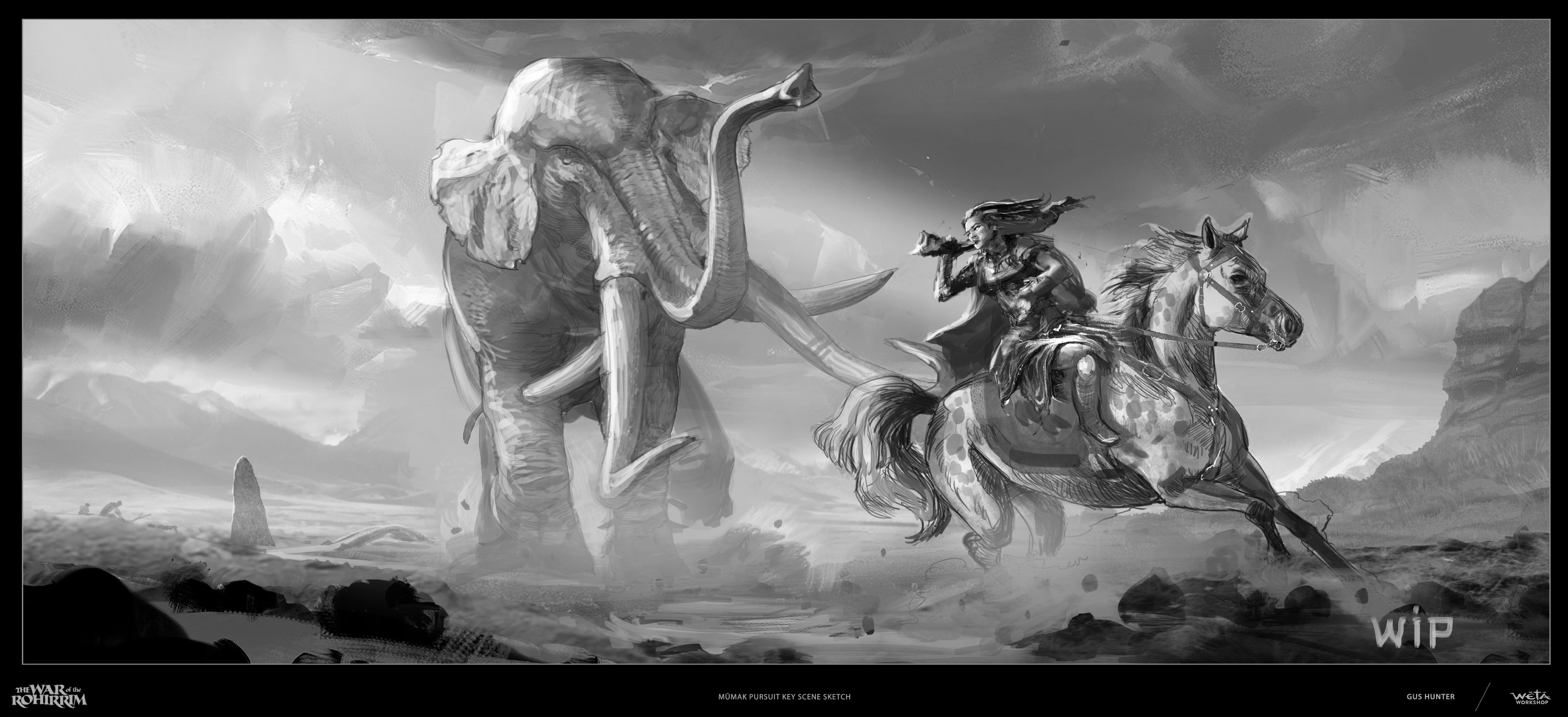 Mûmak Pursuit key scene sketch
Artist: Gus Hunter