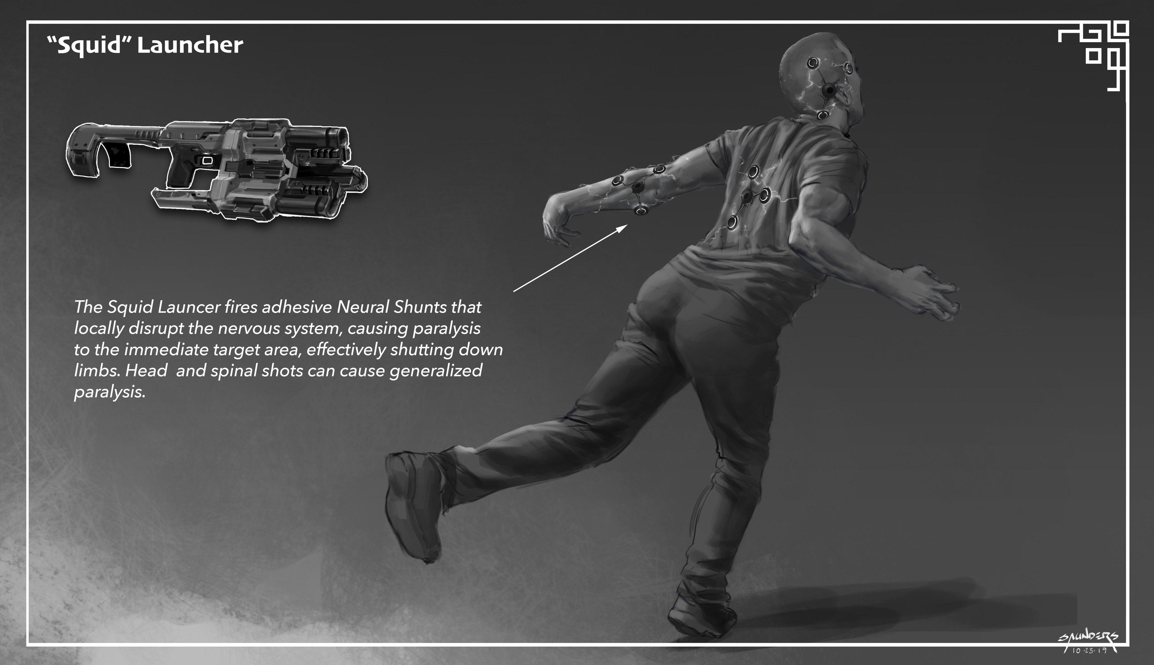 ...that shuts down the nervous system wherever it hits. Would be interesting to see targets suddenly lose the use of an arm, or collapse as a knee is hit, or just drop unconscious from a spinal or head shot. 