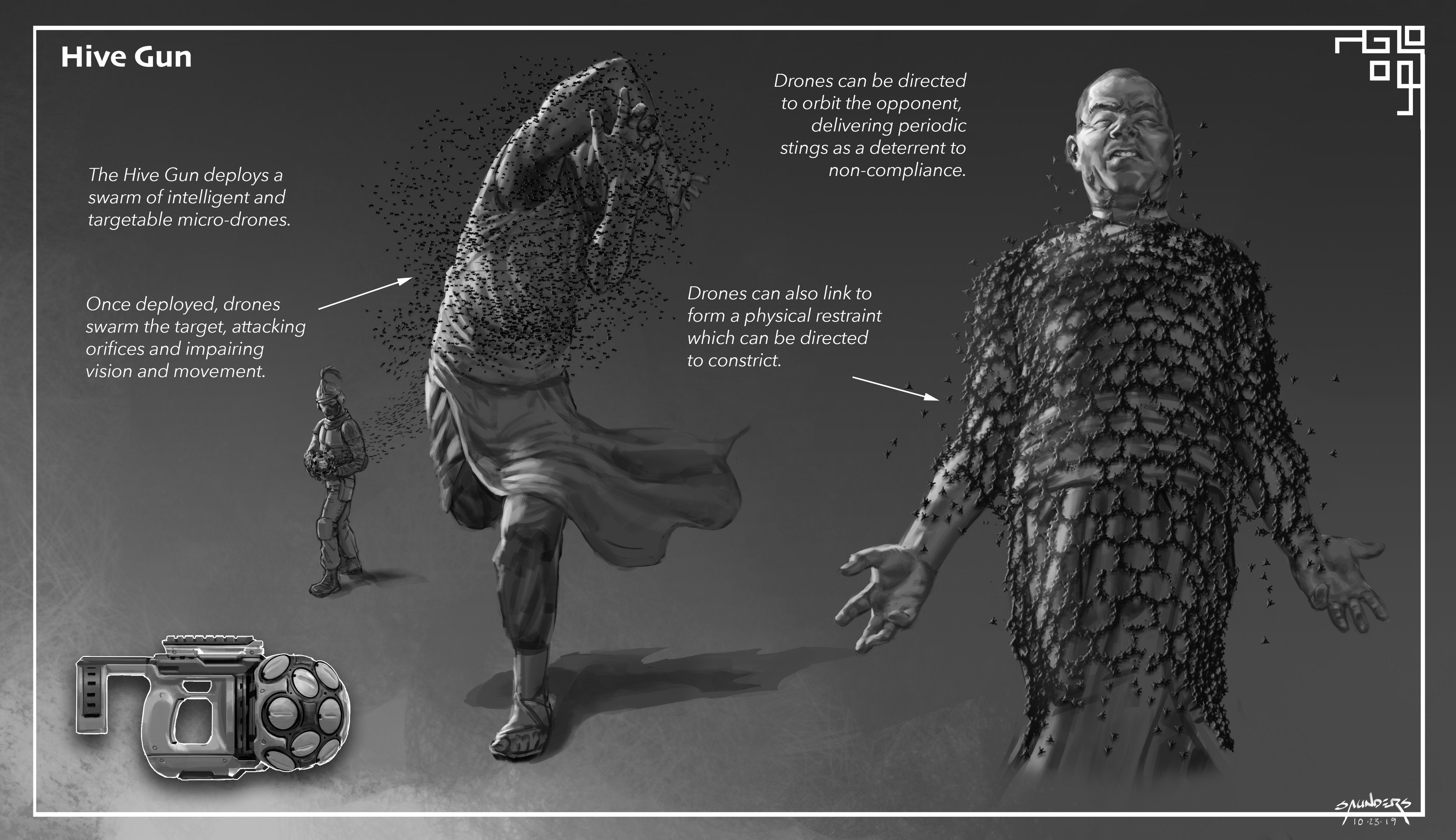 One of the more "out there" ideas. A weapon that shoots a swarm of micro-drones.
