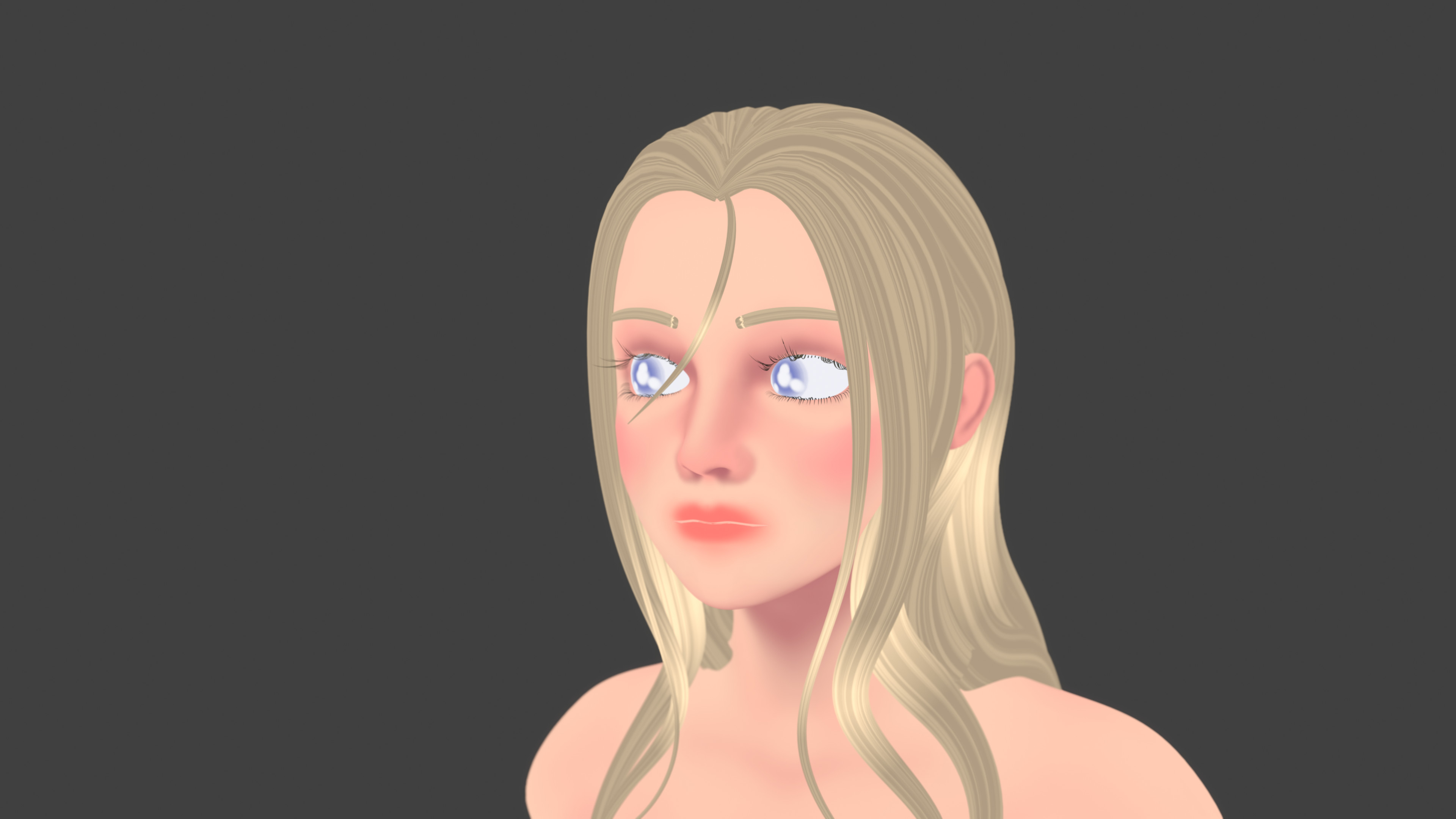 Stylized texturing approach combining flat and PBR shading techniques with TinyHair shader implementation for realistic hair curves.