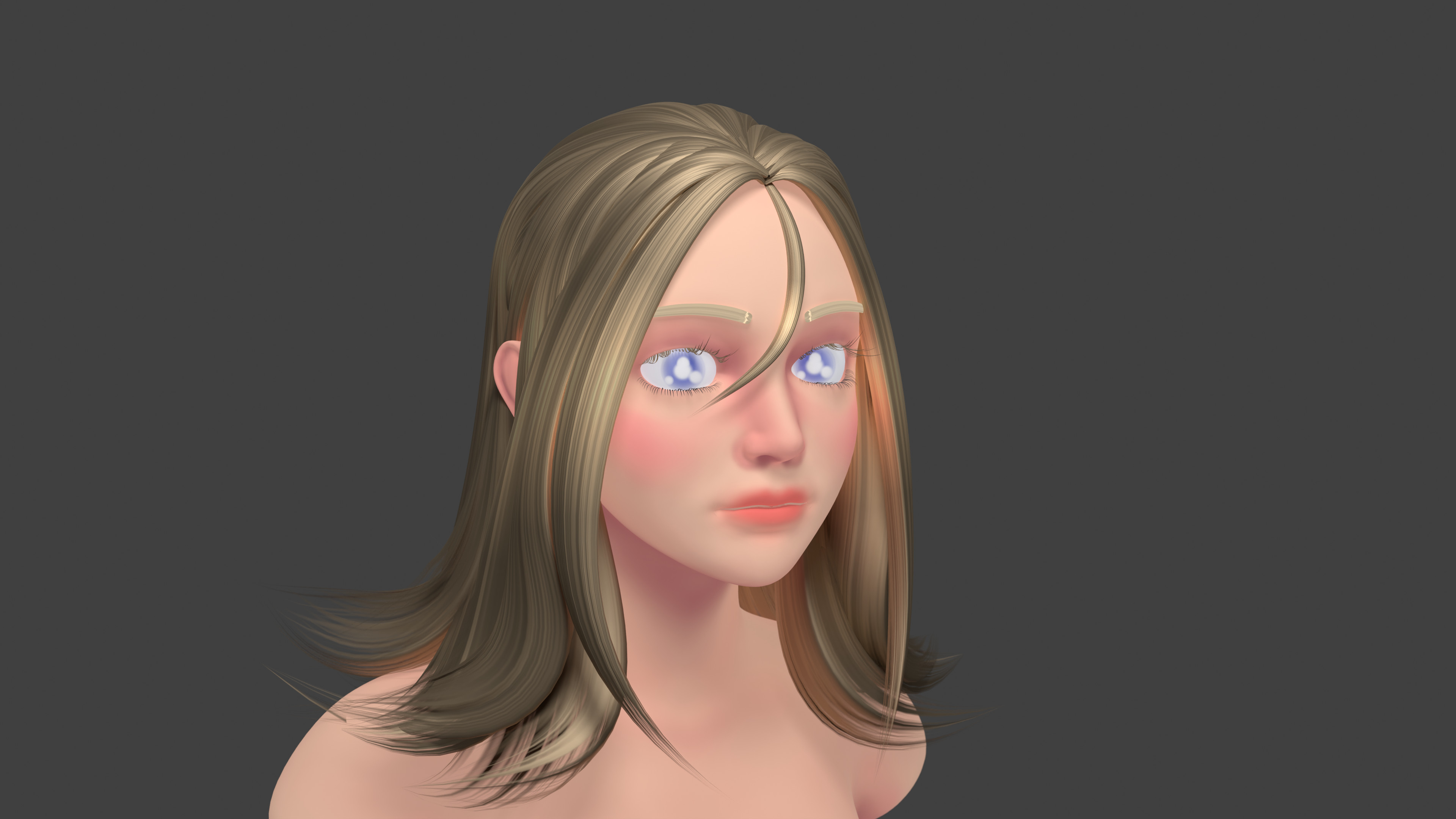 Alternative hairstyle variation with more of a PBR workflow, featuring baked normal maps transferred from high-poly sculpt to low-poly base.