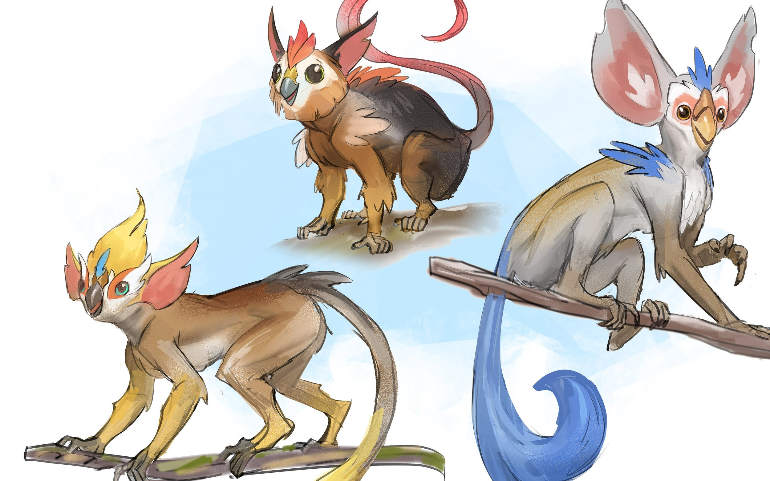 Sketches of what became the pterokeet. Maybe these are more lematoos!