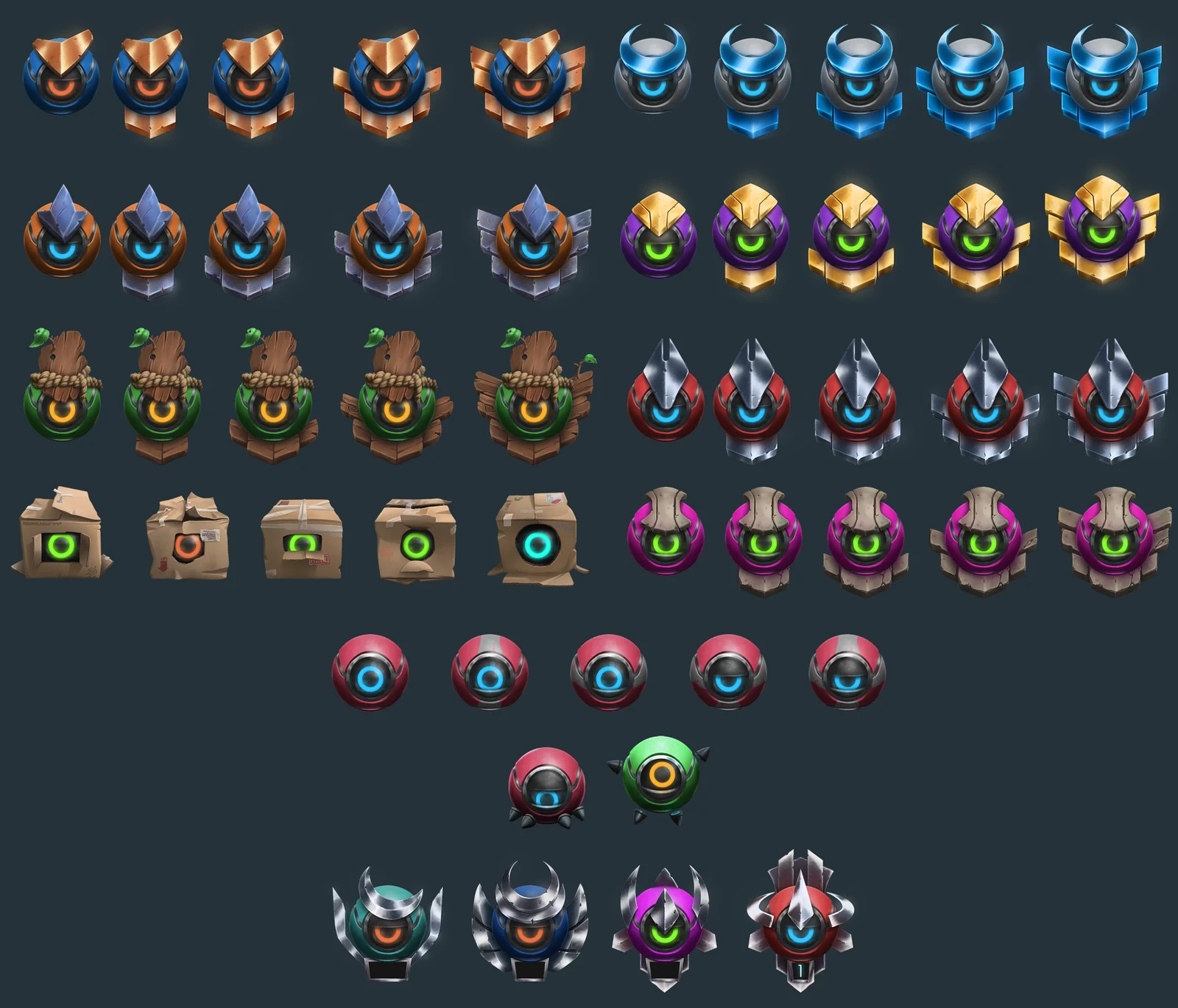 All the different ranks in Diabotical Classic. Personally I love the cardboard box ones