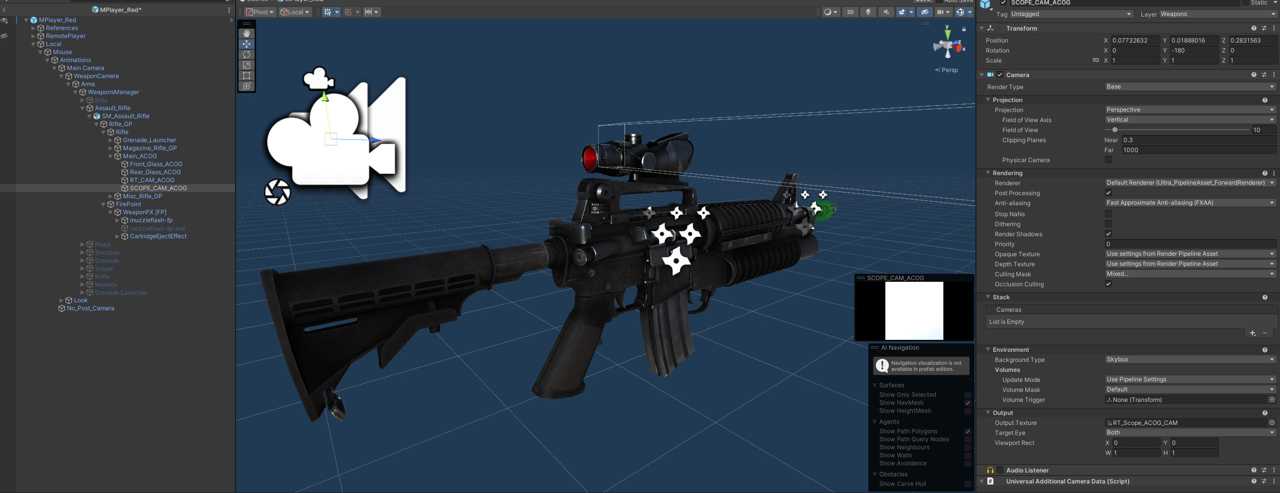 Render camera setup on prefab level. 