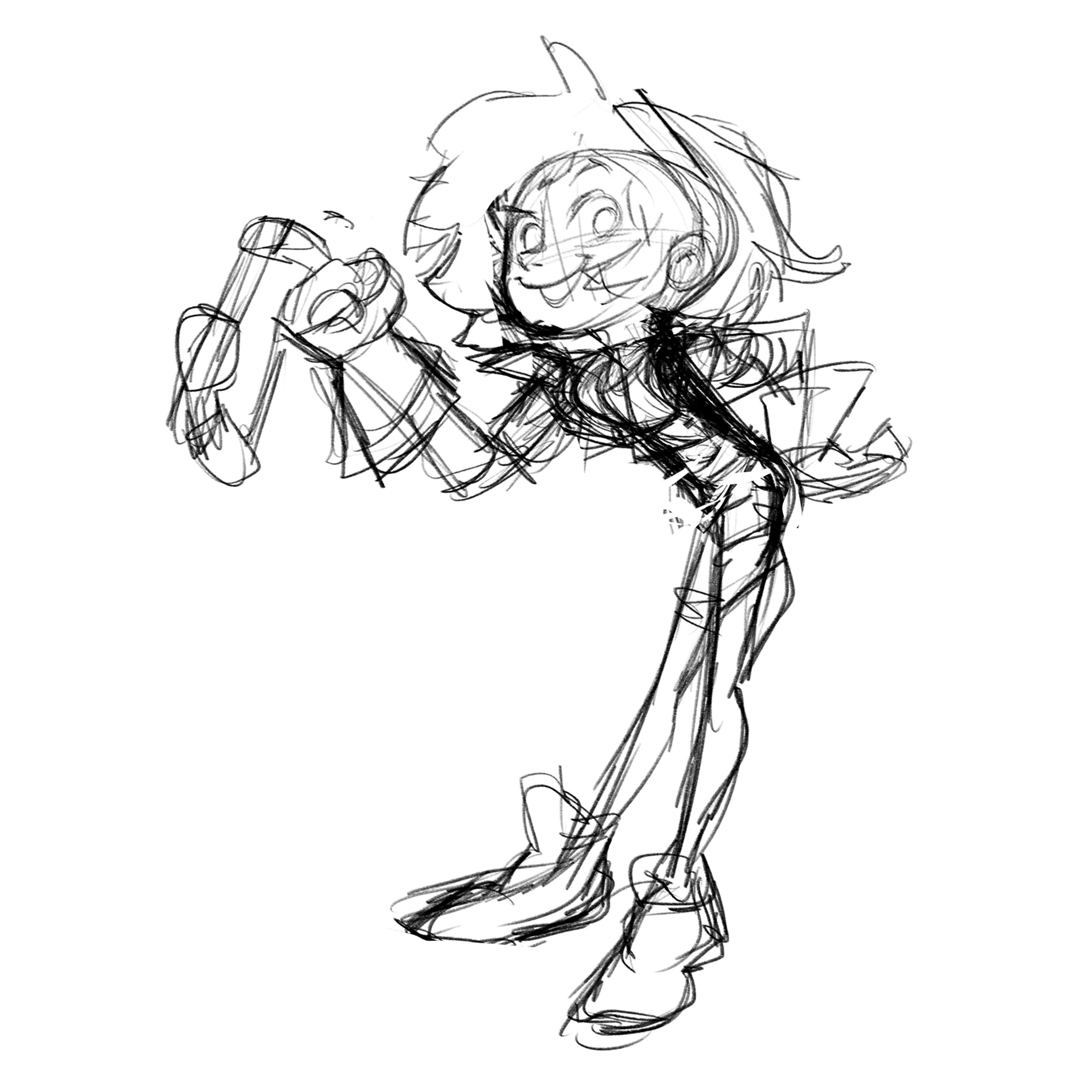 Initial sketch exploring pose, rhythm and proportions.