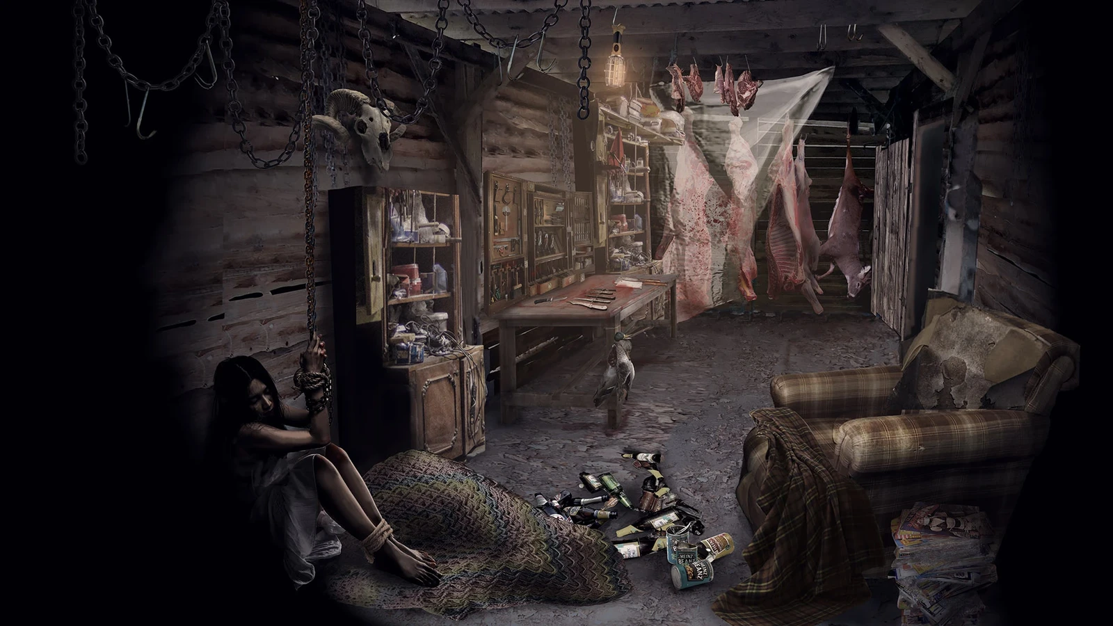 Concept art for the interior location of a serial killer's lair.