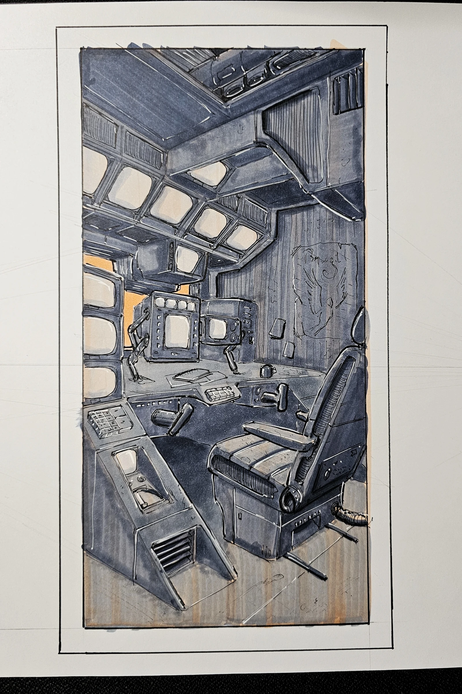 A few interior sketches. There's no such thing as too many CRTs - fight me.