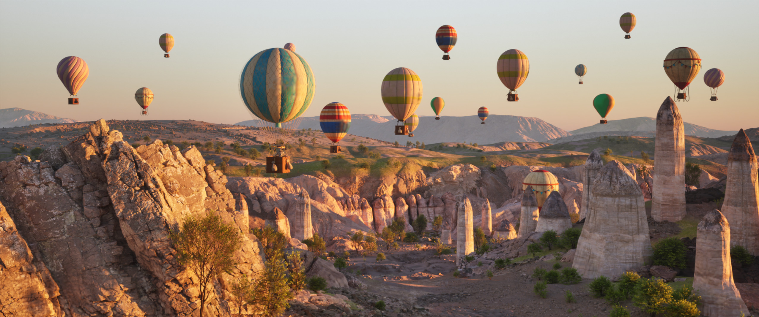 Cappadocia Inspired environment- I modeled and textured the hot air balloons. Logos have been edited out from multiple balloons