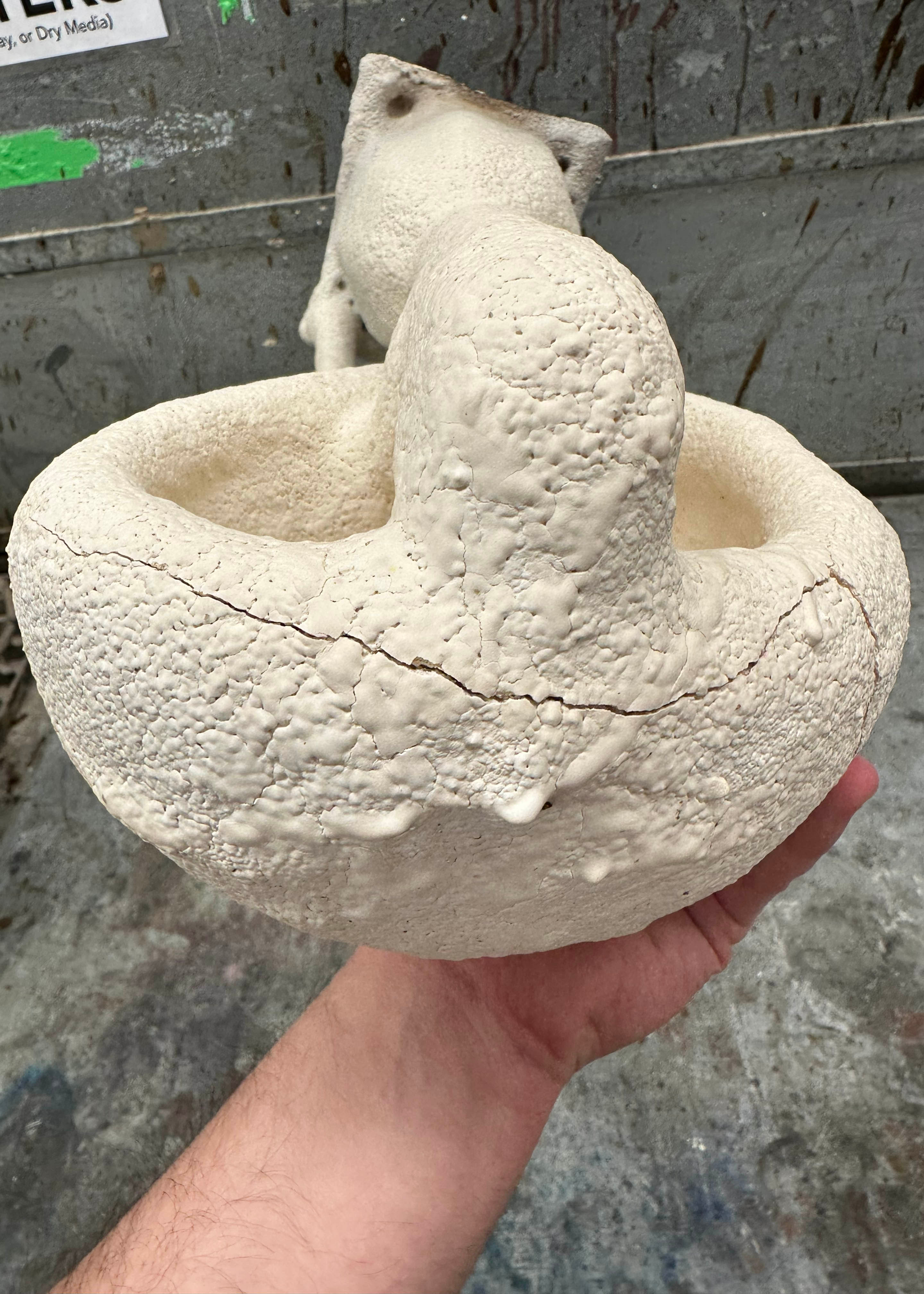 The crack travels all the way around to the front.