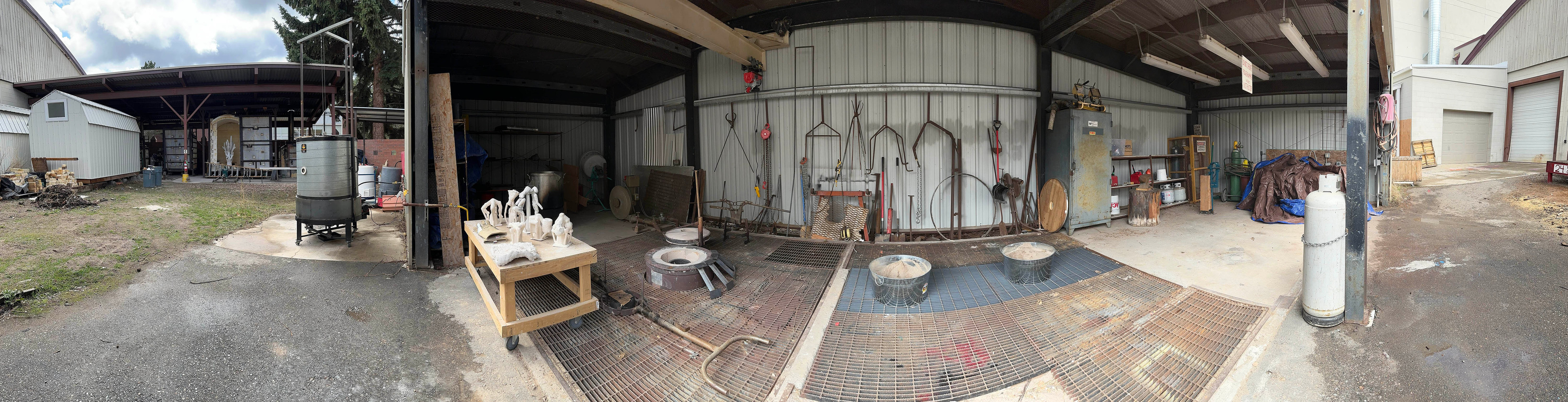 The UM forge and foundry furnace. Kiln on the left.