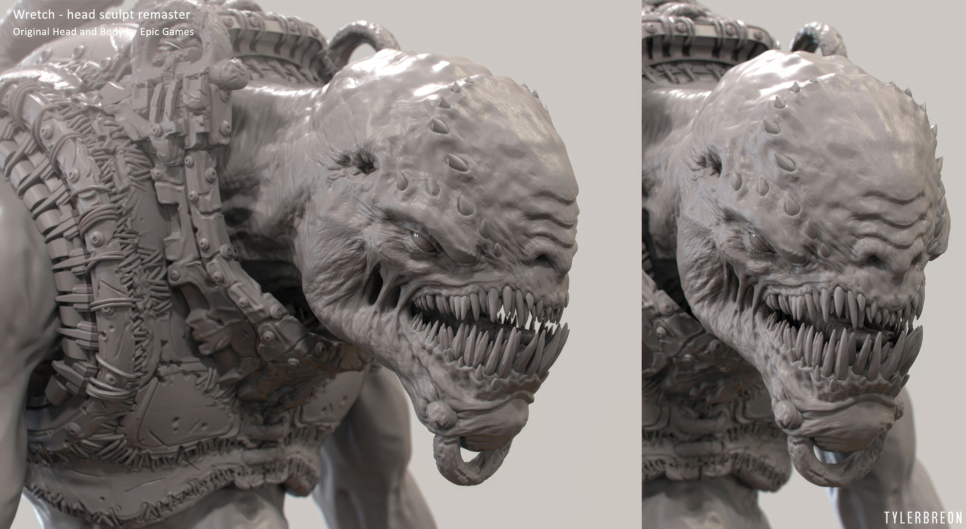 For the Locust update, we focused on adding more realism and fidelity to their faces and bodies, while keeping their hand-made armor essentially untouched from their original models (provided by Epic).