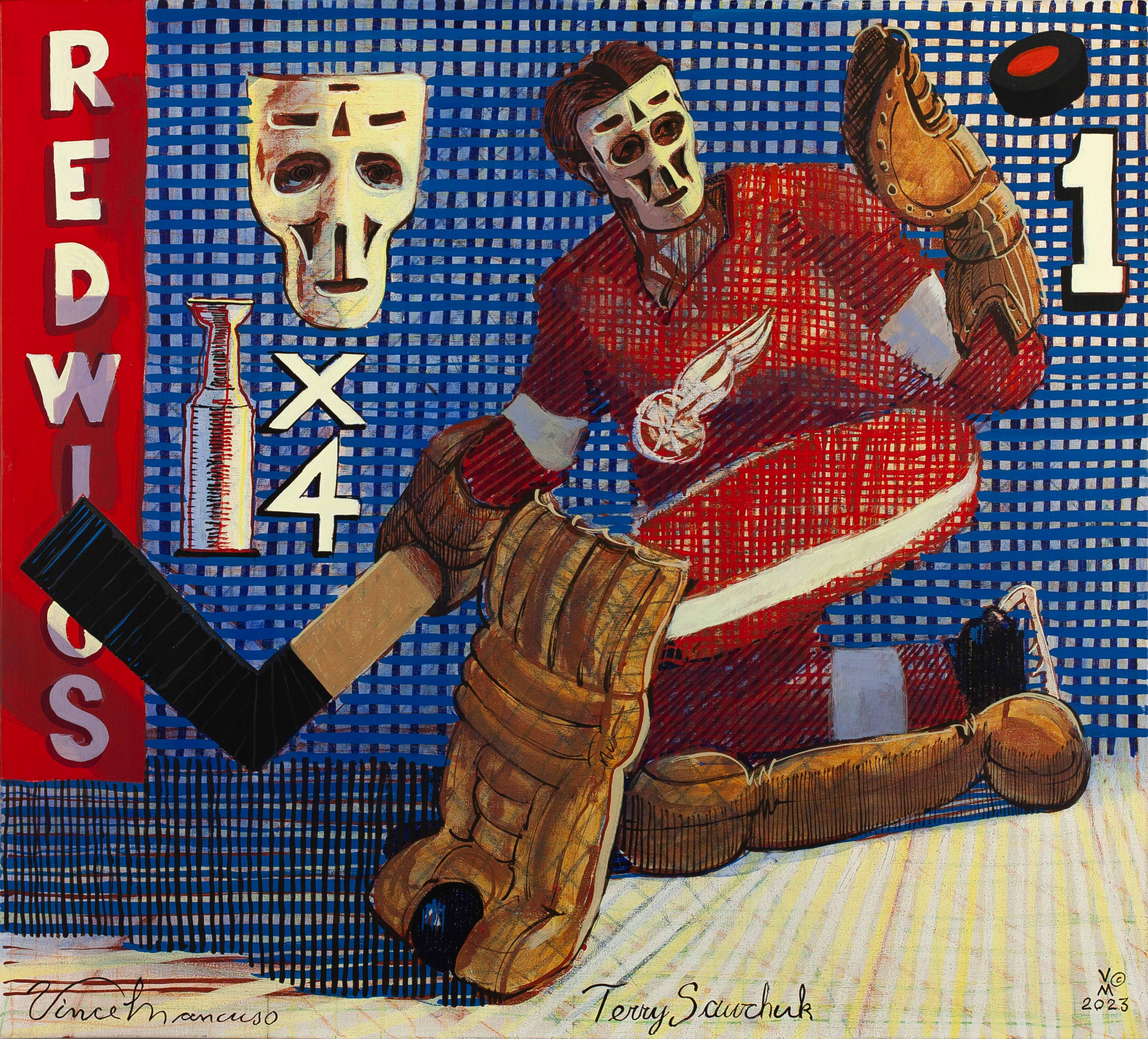 2023, TERRY SAWCHUK, from the Sacred Goalies series, 36X40 inches, acrylic on canvas