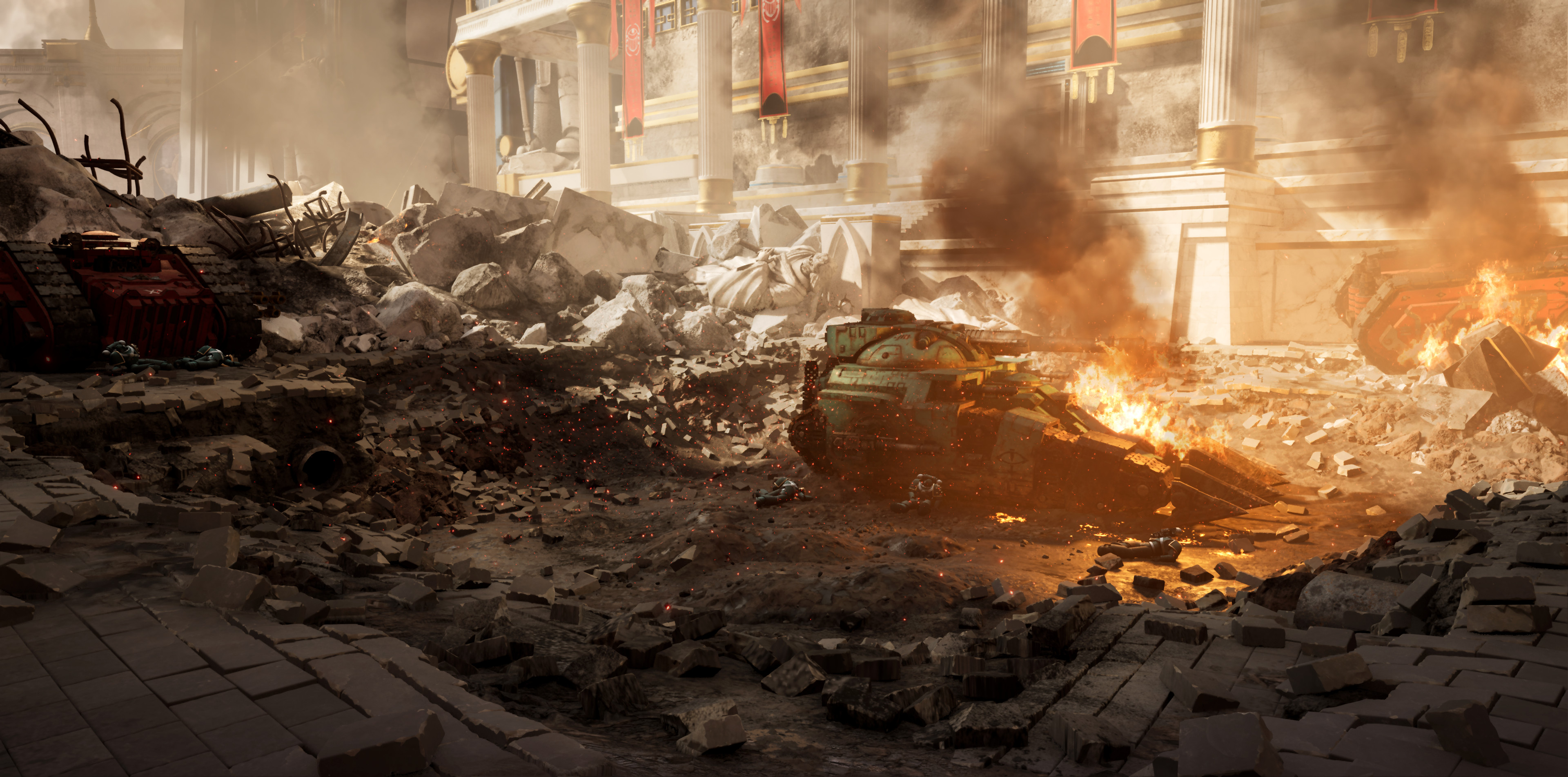 Destroyed street was created using PCG and shatter tools in engine