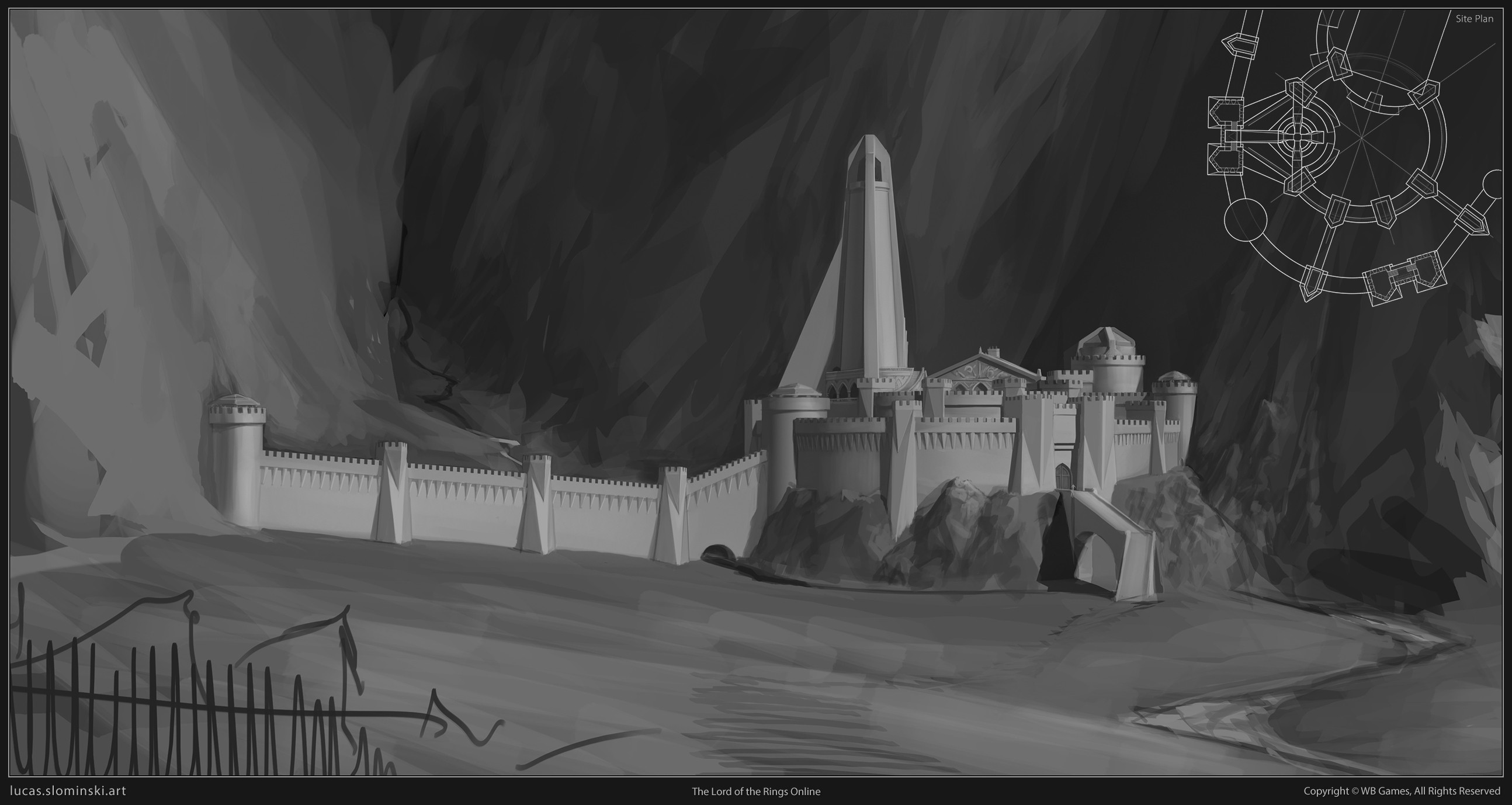 This was my first take on the castle, but gameplay considerations necessitated a more symmetrical design.
