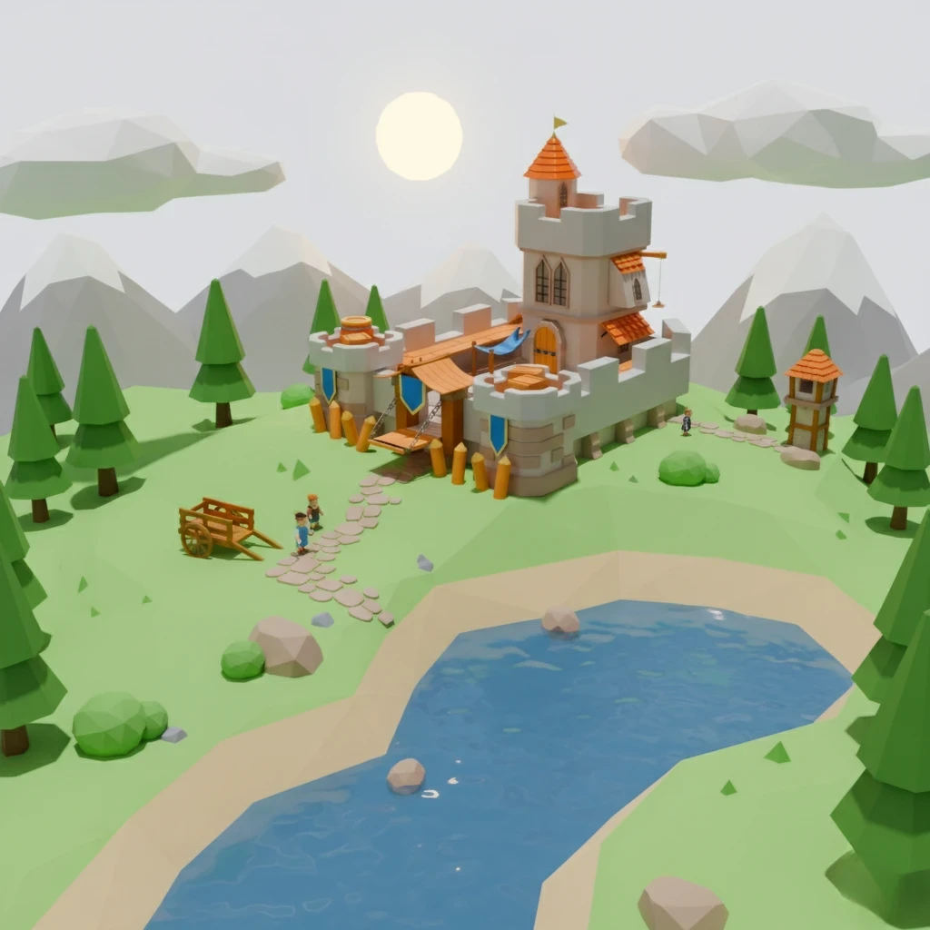 Low-Poly 3D Castle Model for Mobile Games