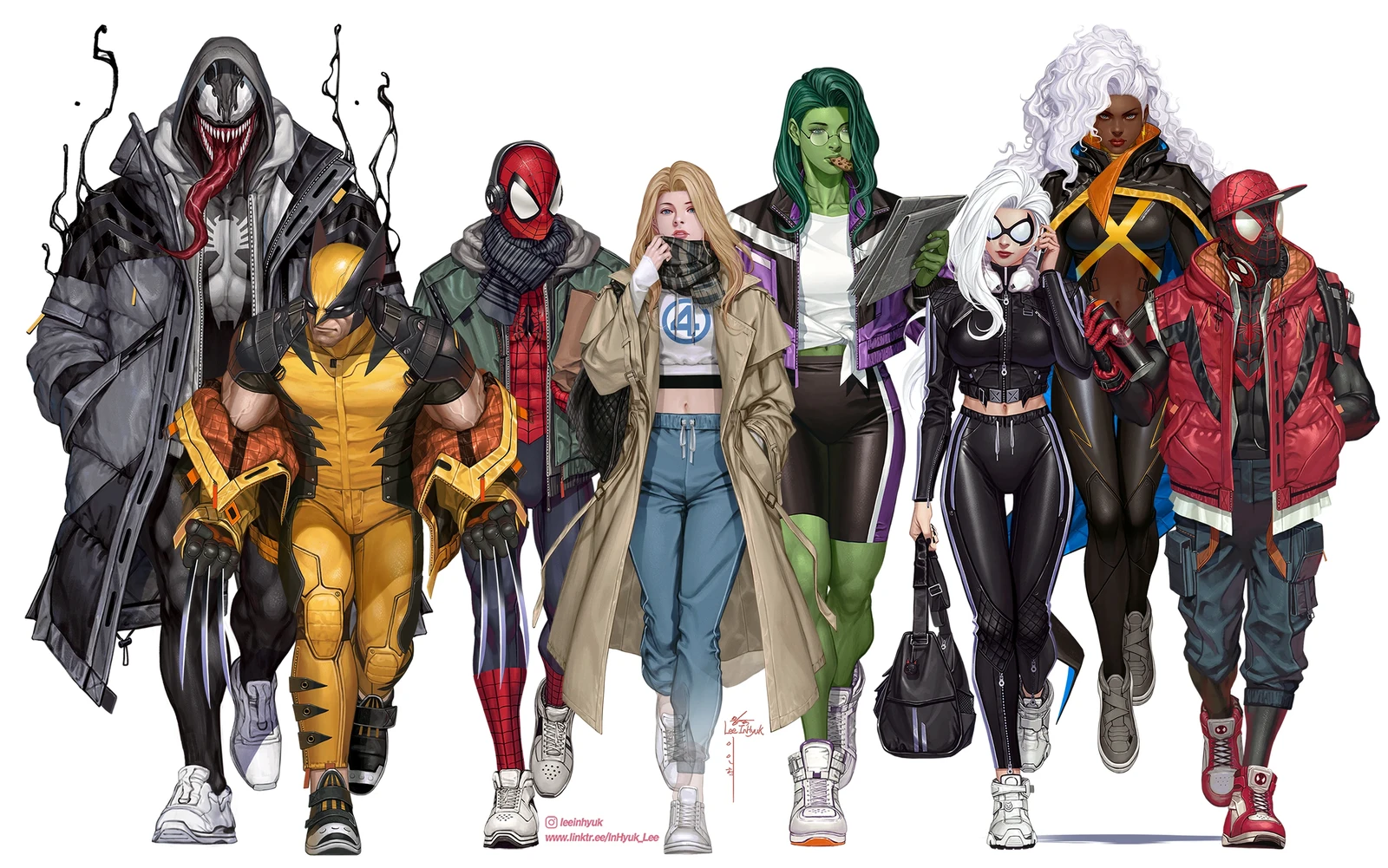 Spidey, Miles, Black Cat, She-Hulk, Venom, Wolvie, Storm, and Sue Storm.
Who is next?