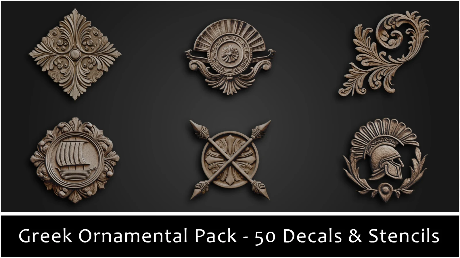 3DT Greek Ornamental Pack – 50 Decals &amp; Stencils for Blender, Substance Painter &amp; Game Design