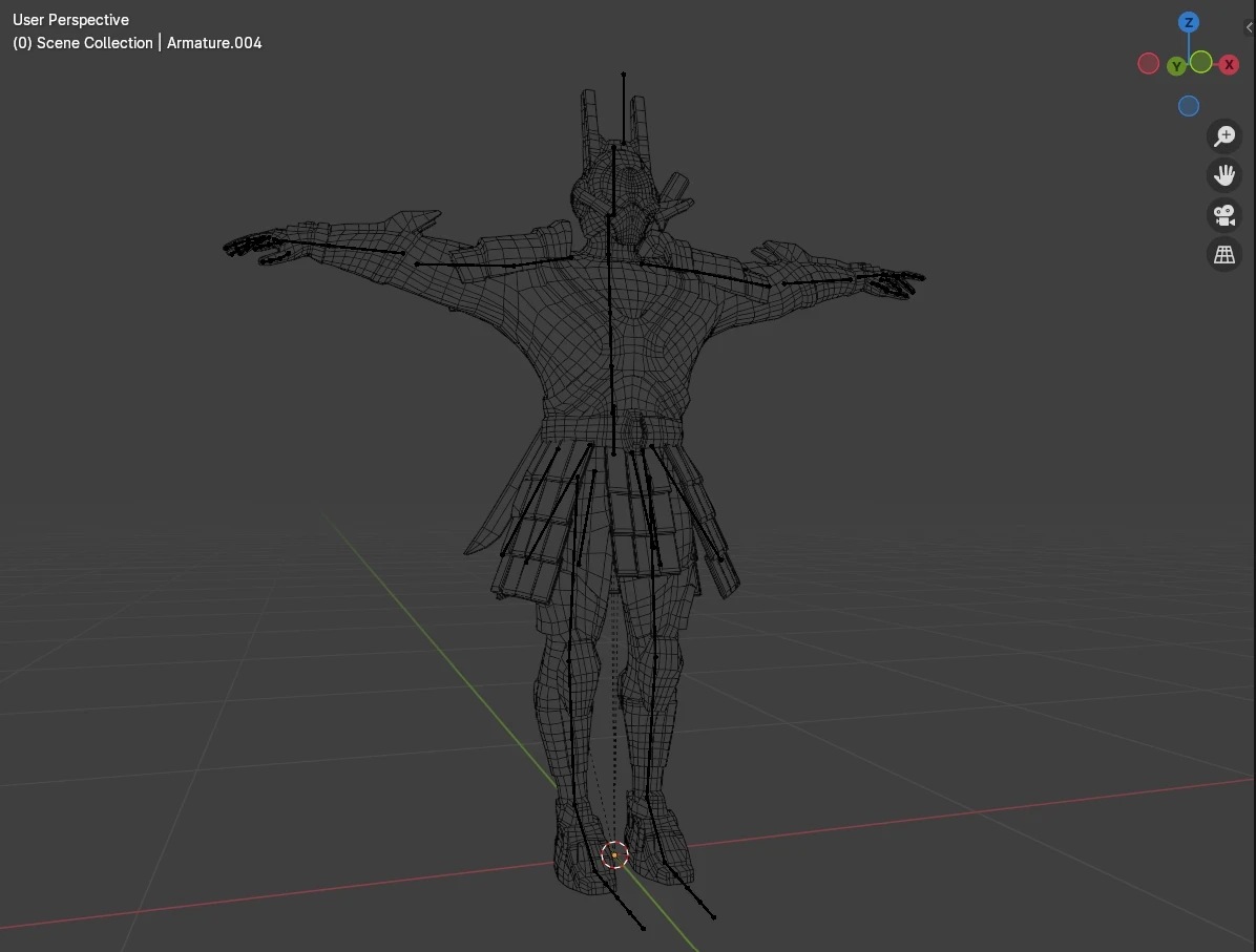 The model was rigged in Blender