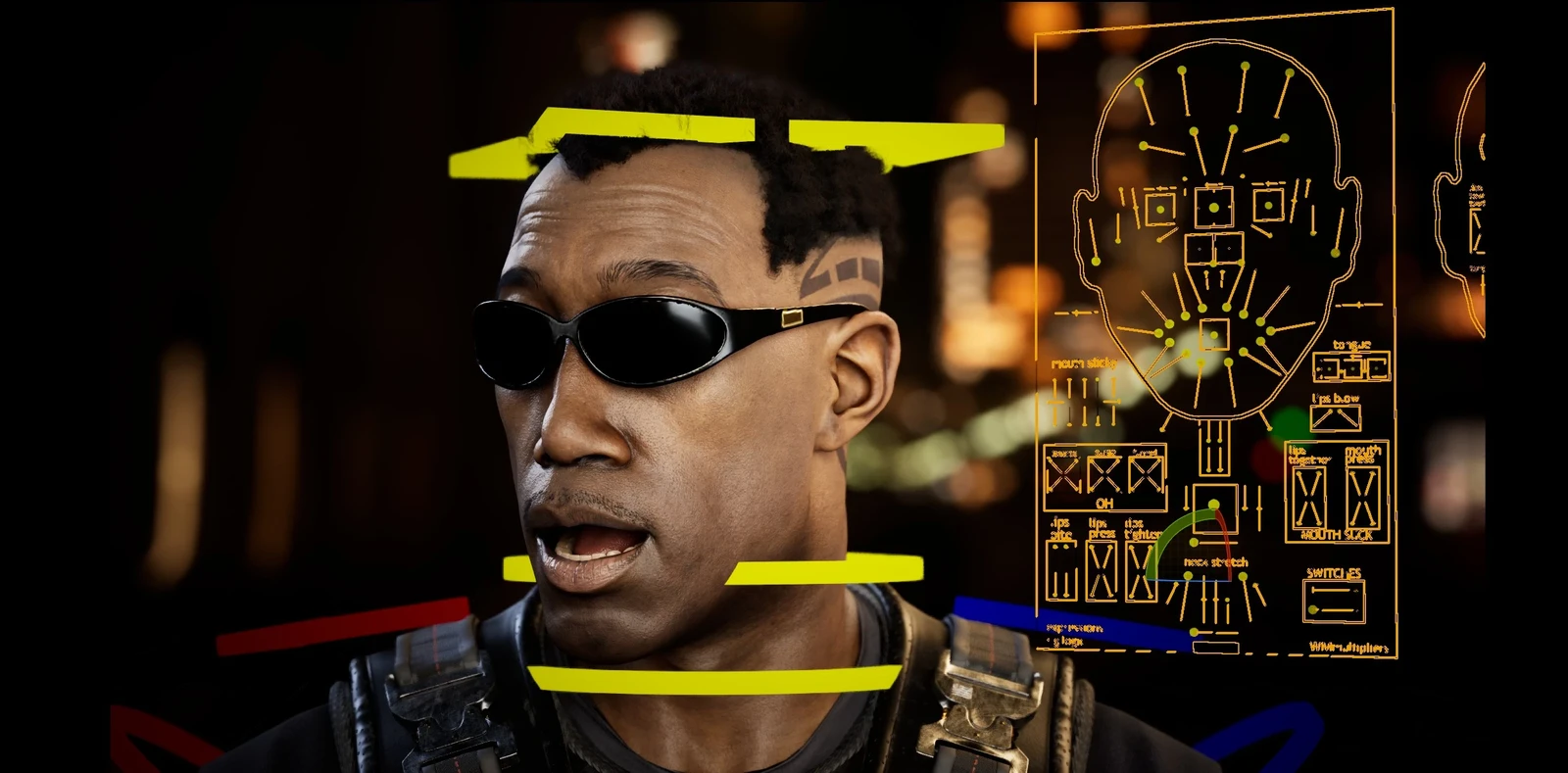 Bone-driven rigging + custom blendshapes. 