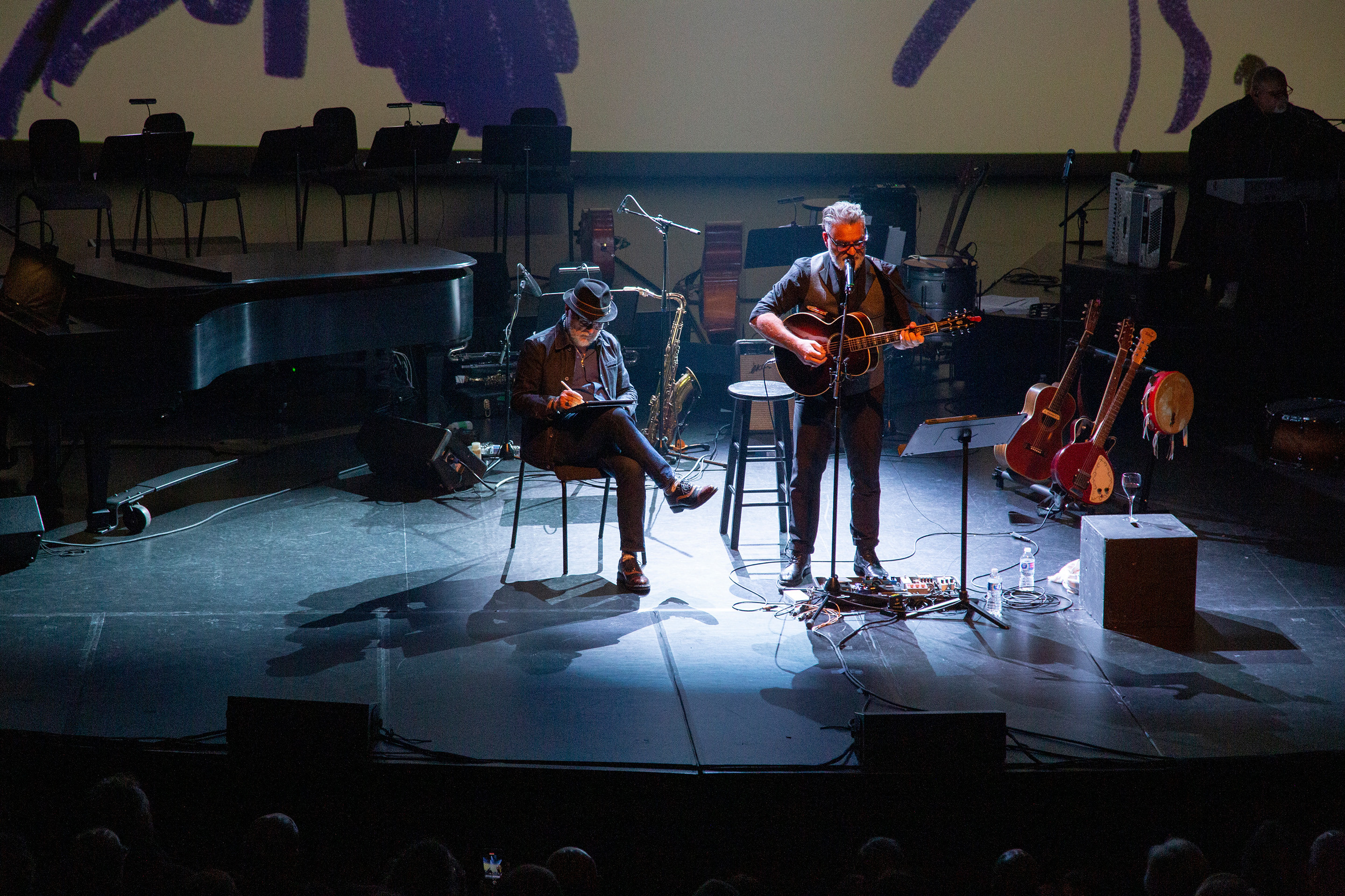 Dominic and I on stage live. He is singing while I am painting with my Ipad.