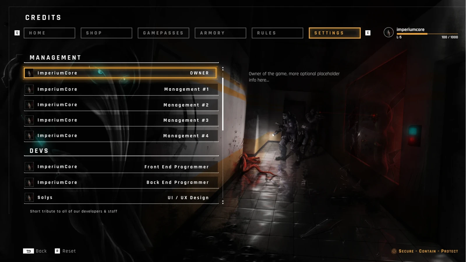 SCP Game UI UX Design Roblox