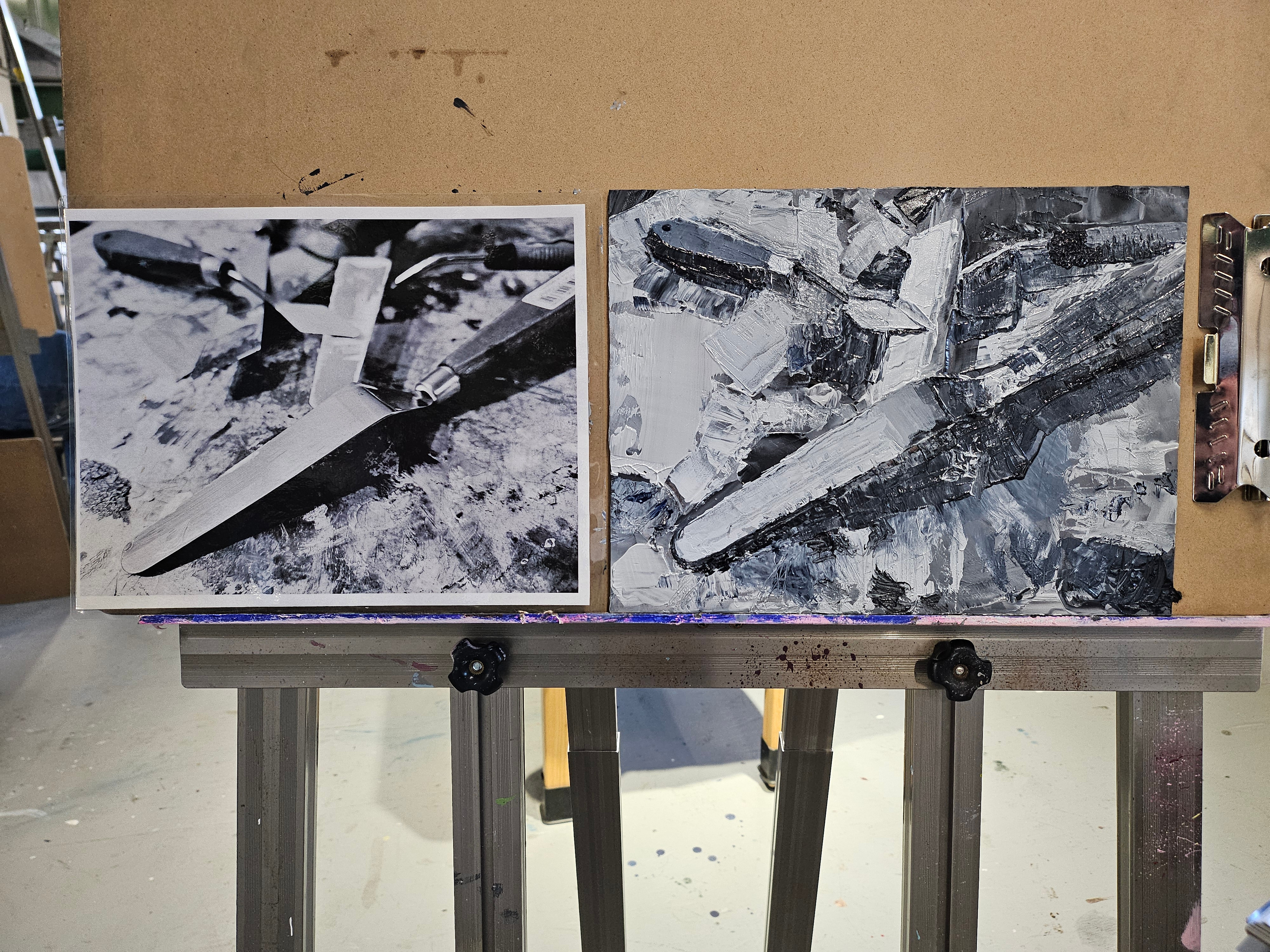 Palette knives, oil on gesso board, reference