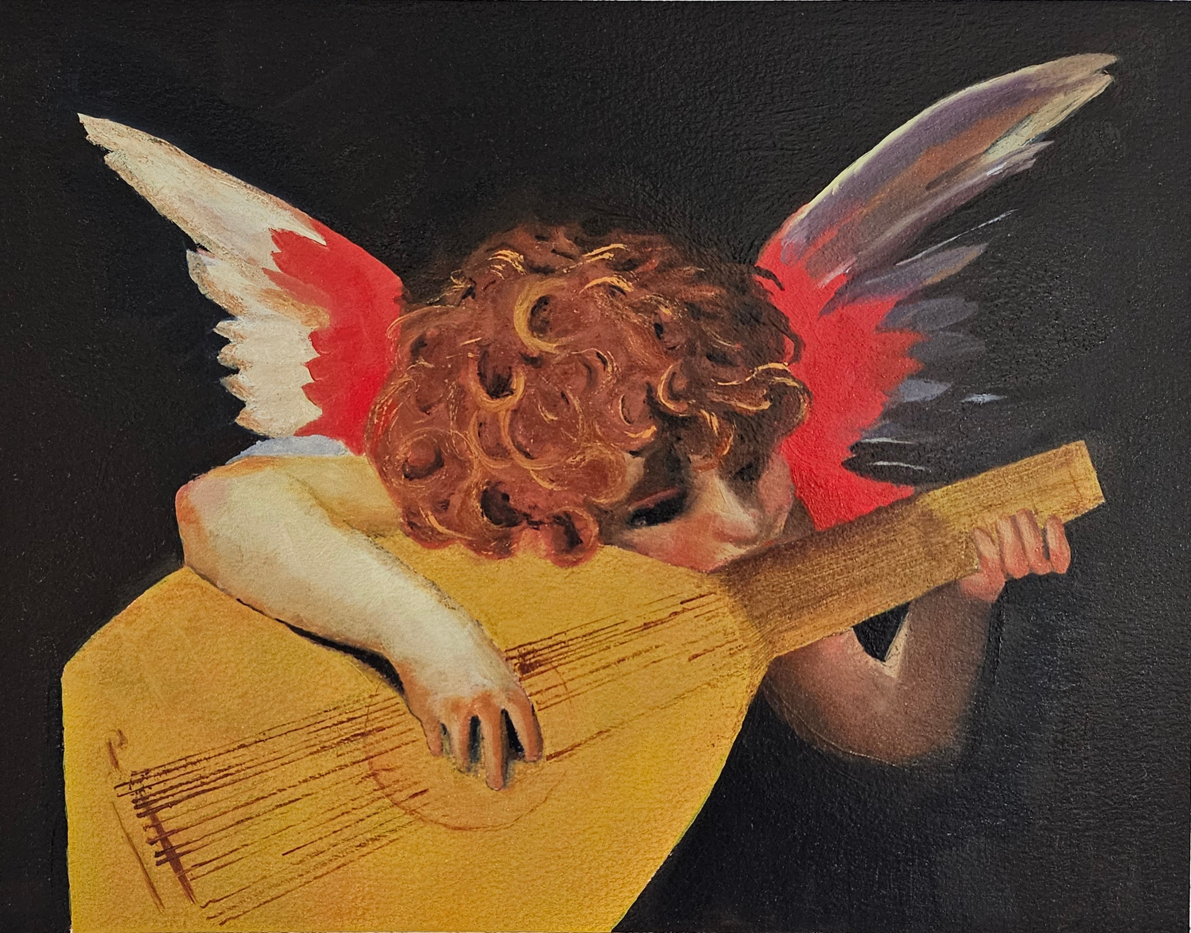 Master study, "Angel Playing the Lute" by Rosso Fiorentino 1518, oil on canvas