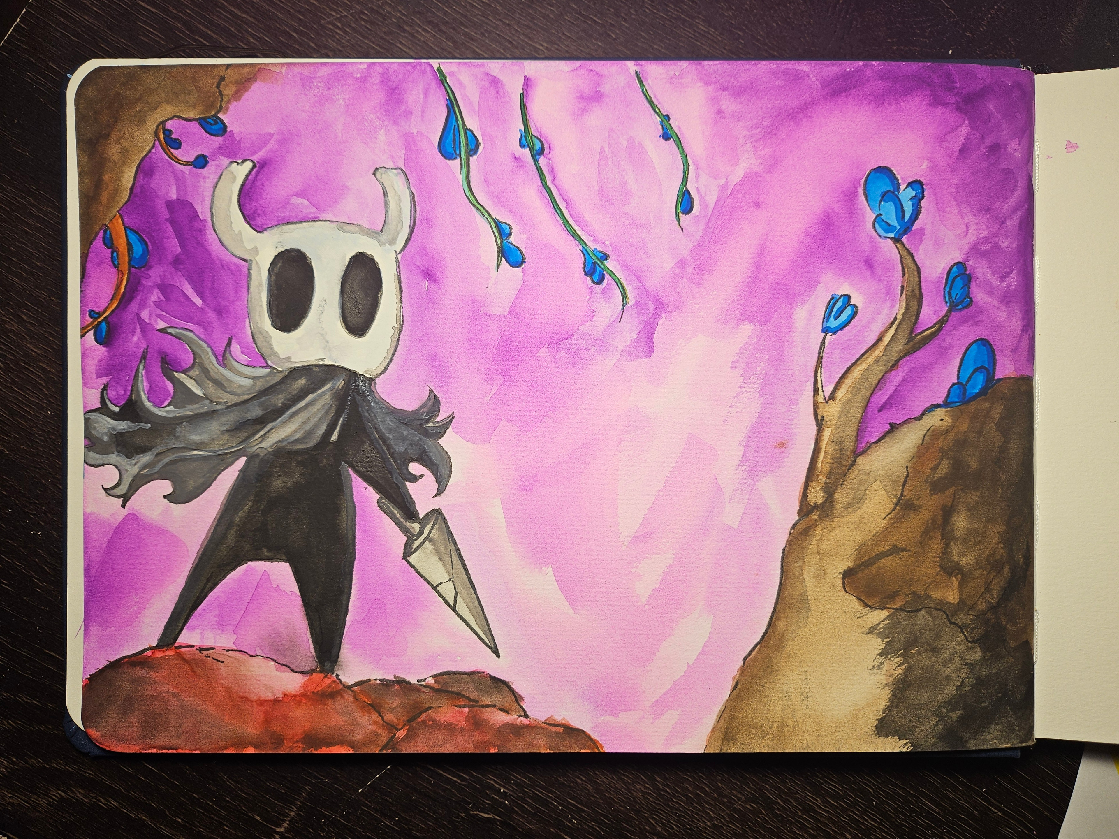 Hollow Knight, watercolor on paper