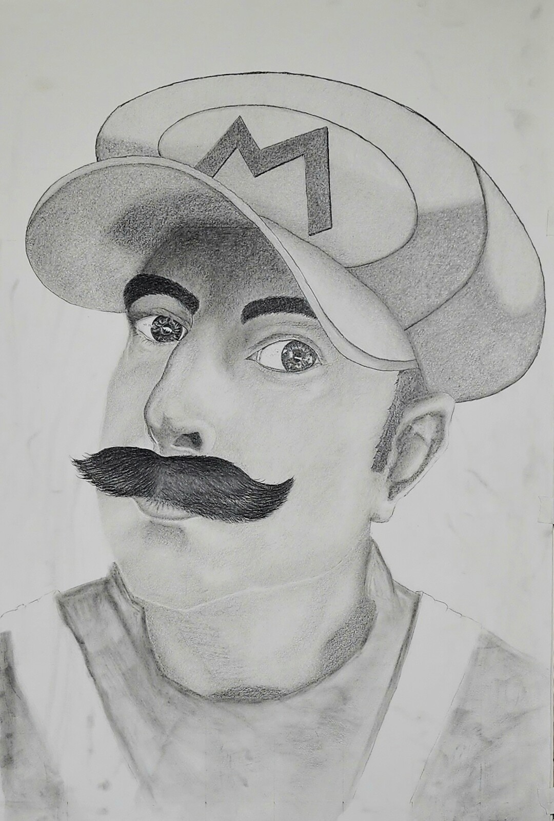 Self portrait as character (Mario), graphite on paper