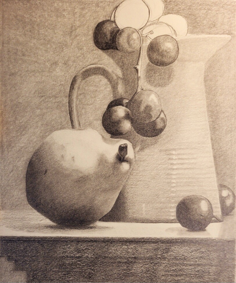Still life study, graphite on paper