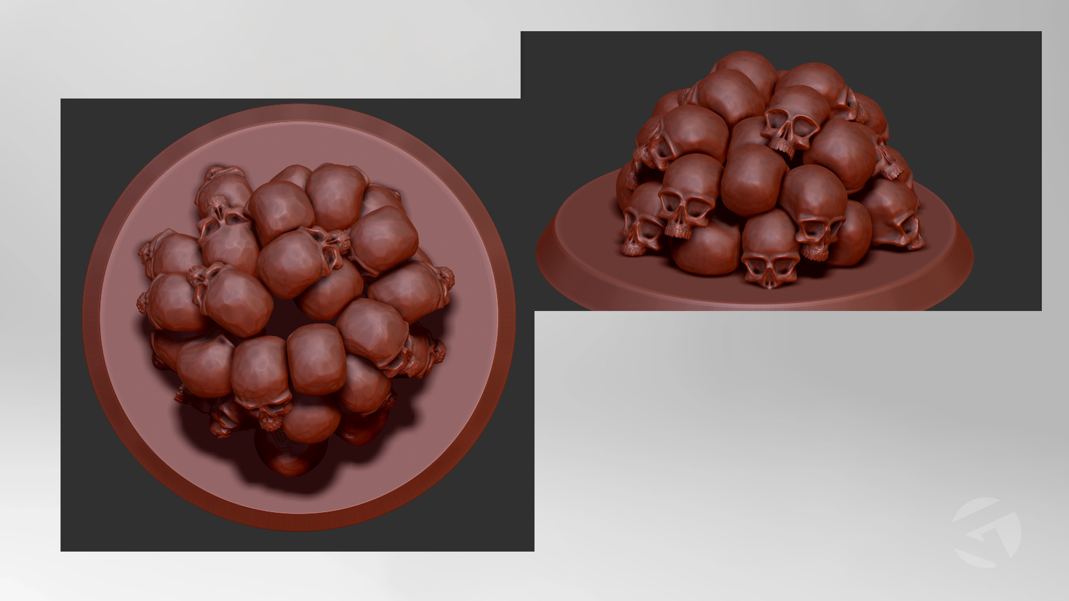 Each "Aoxomoxoa" skull was carefully positioned to prevent interpenetration.