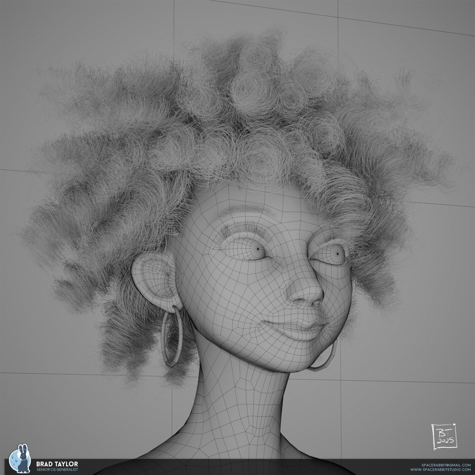 Stylized female head, wireframe
