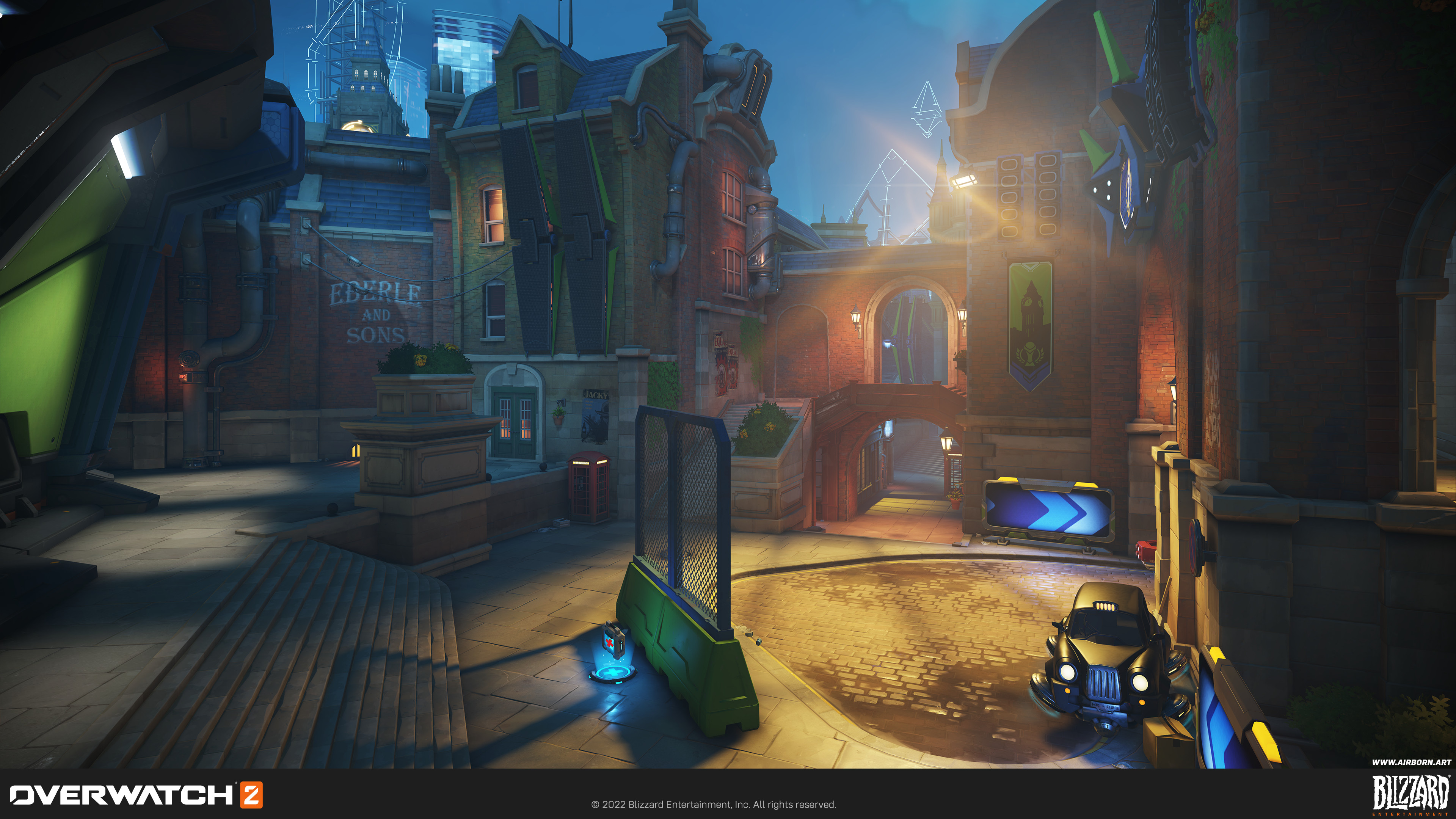 I worked on the spawn plazas, mainly the riverside buildings and set dressing. The other arch buildings were worked on by Viktor Colpaert and David Fraaß, ground mesh by Denys Yarmola.