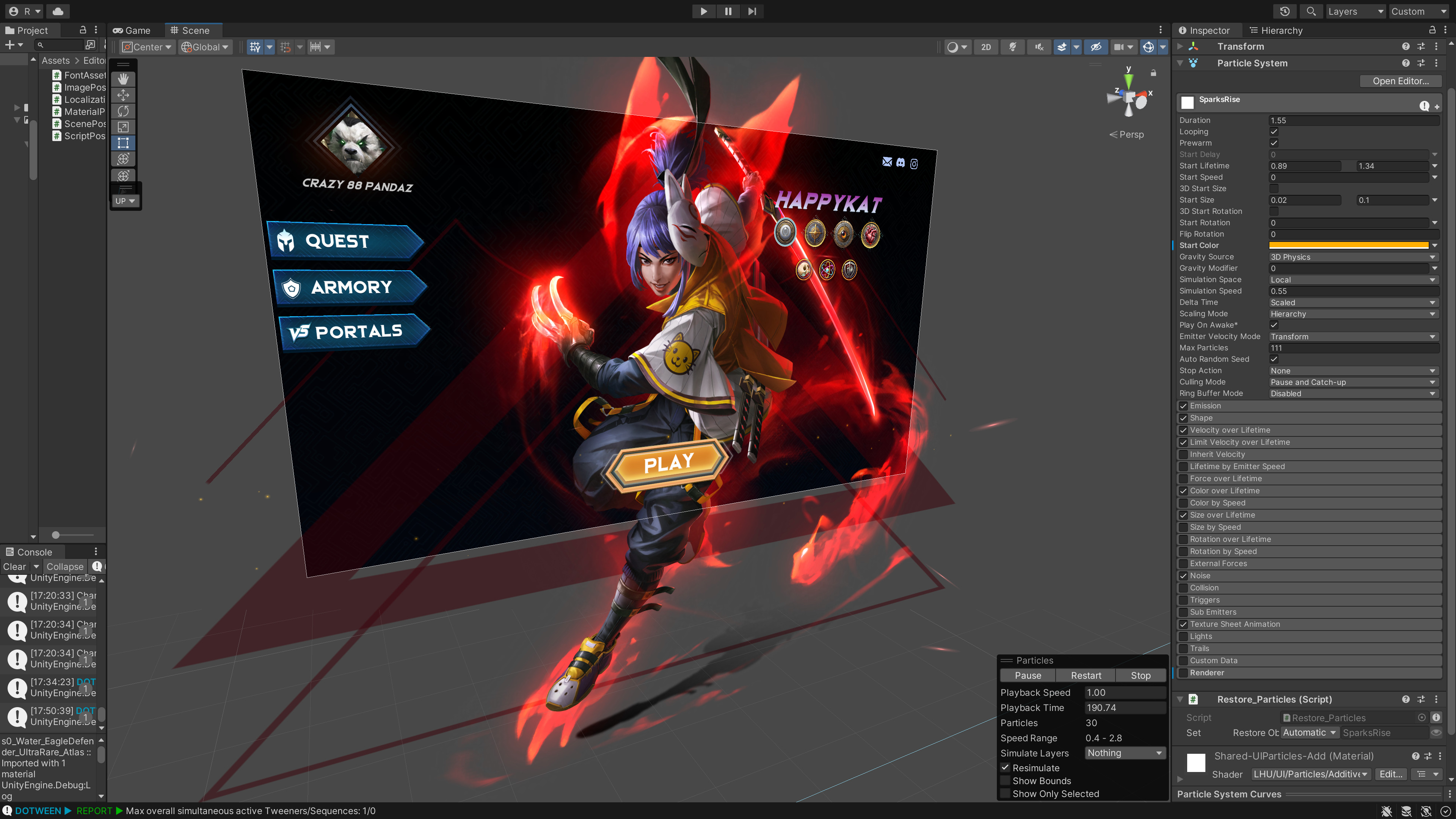 Spine 2D character using Skeleton Graphic component to render and mask within UI.