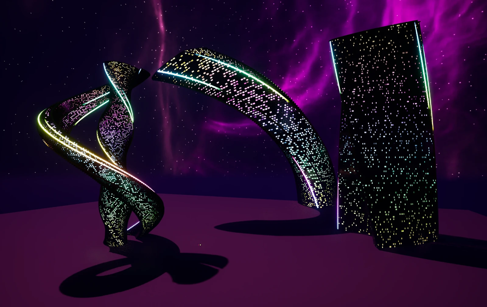 Various tower shapes, including dreamy unrealistic bends
