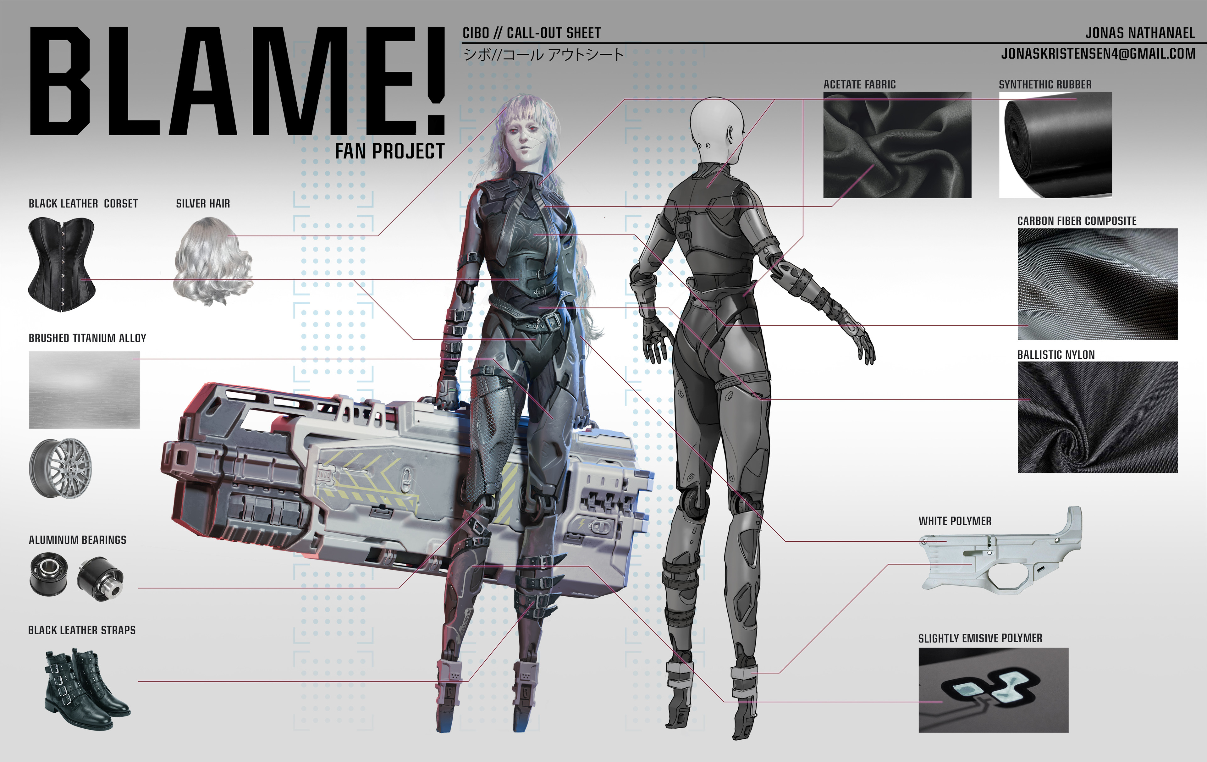 I took inspiration from Polygon Pictures’ adaptation. Especially with the feet and synthetic terminal. I wanted to expand on that idea and think about how she might use them in combat.