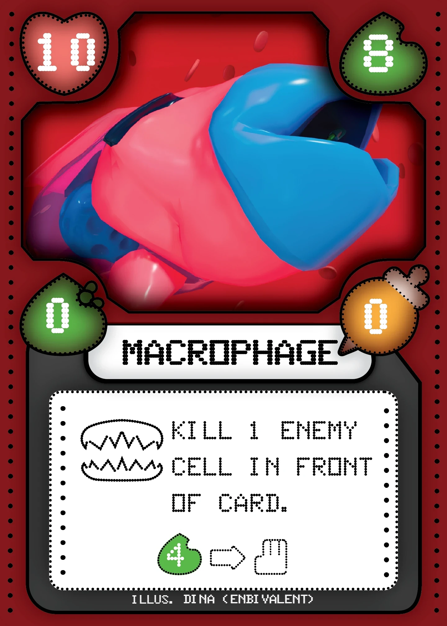 Preliminary card design for Troopetri, an immune system card game