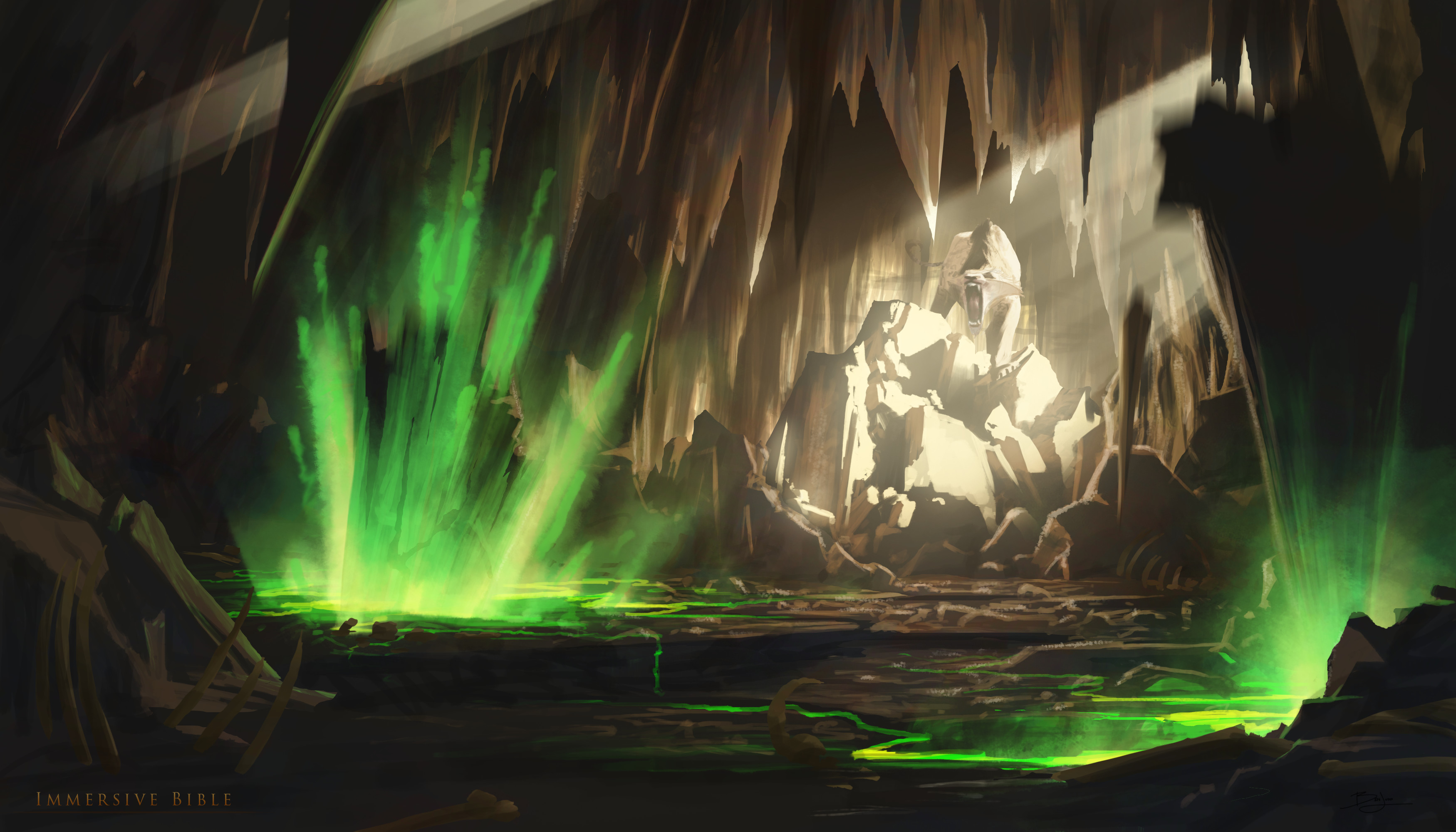 "Lion's cave" showing the mechanic of the stalactites falling and opening up dangerous sections of the ground.  