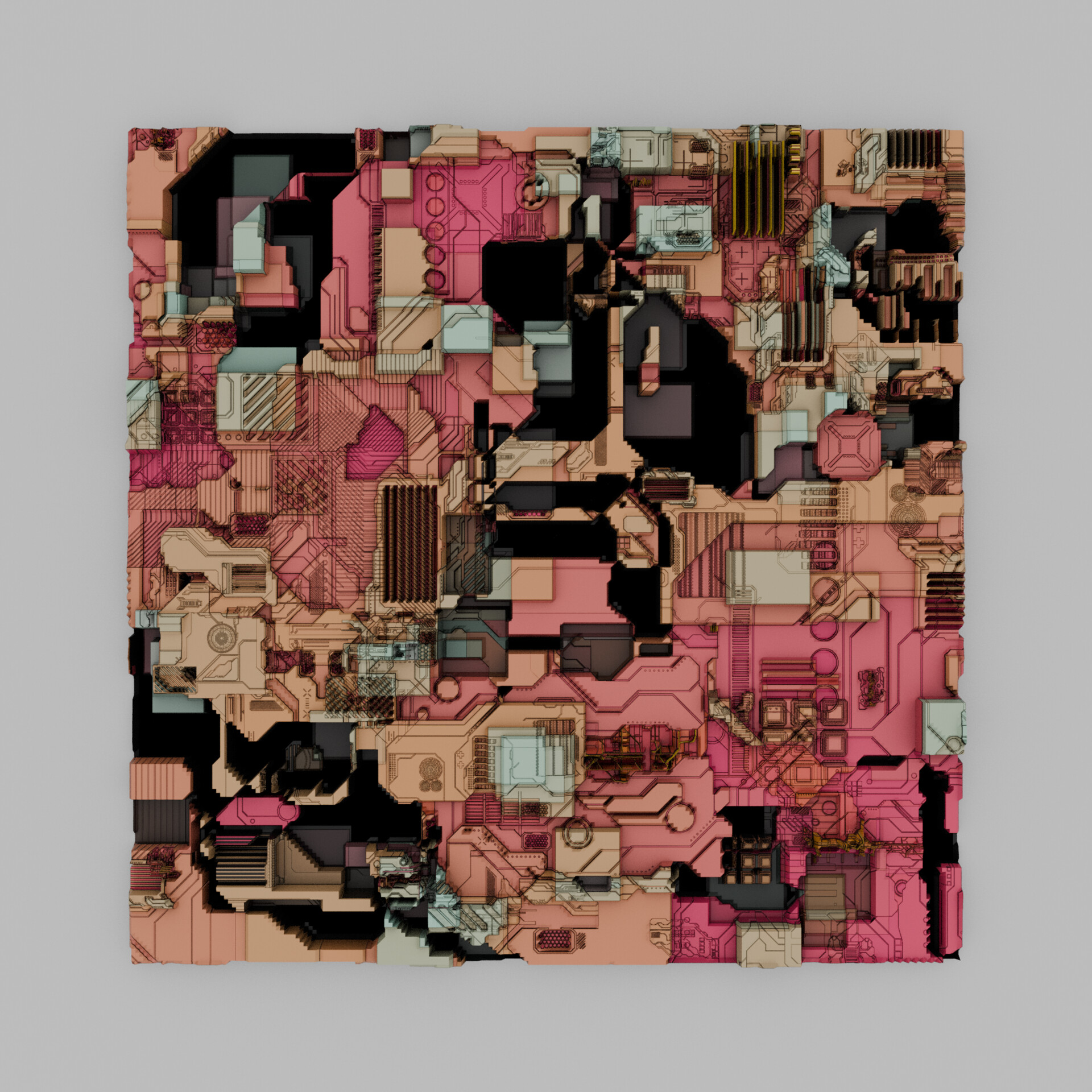 Digital abstract world built from repeating geometry and quiet tones